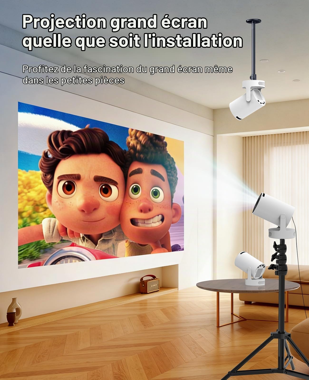 Vidéoprojecteur avec WiFi 6 et Bluetooth 5.4,Mini Portable Projecteur 4K 1080P Auto Keystone Correction 180° Rotation,Compatibile avec HDMI/TV Stick/Memory Stick/Laptop/USB,Home Cinéma,Blanc