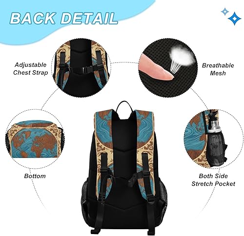 Miniatura 3 de Mochila de mapa del mundo antiguo para la escuela con bolsa de almuerzo Mochila escolar para niños con lonchera 10-12 mochilas y loncheras escolares