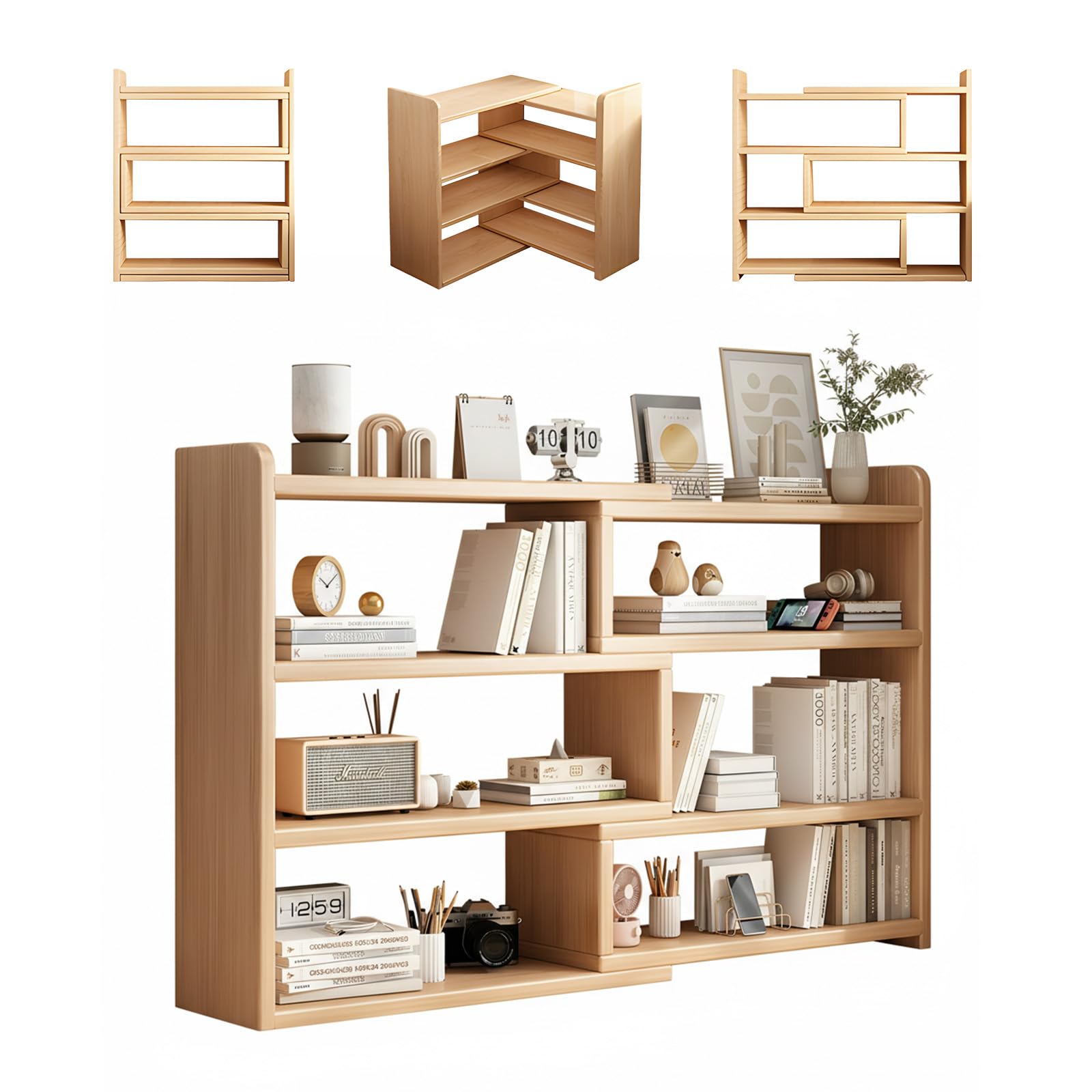 Estanteria Libros de Madera, Ajustable Libreria, Independiente Libreria Infantil, Ahorra Espacio, 3 Formas de Colocar los Muebles, Estantería Libros para Hogar, Oficina, Corredor