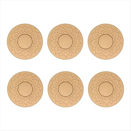 MDF roundMandala Tealight Candle Holder Stands Candle Diya Stand for All Festive Items for Home Decor 6 Pieces