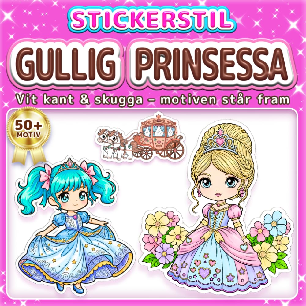 GULLIG PRINSESSA: ENKEL OCH ROLIG MÅLARBOK: Över 50 motiv i Chibi Anime och klistermärkesstil för barn, vuxna och seniorer. Avkoppling, mindfulness ... Kawaii-älskare (Målarbok i Klistermärkesstil)