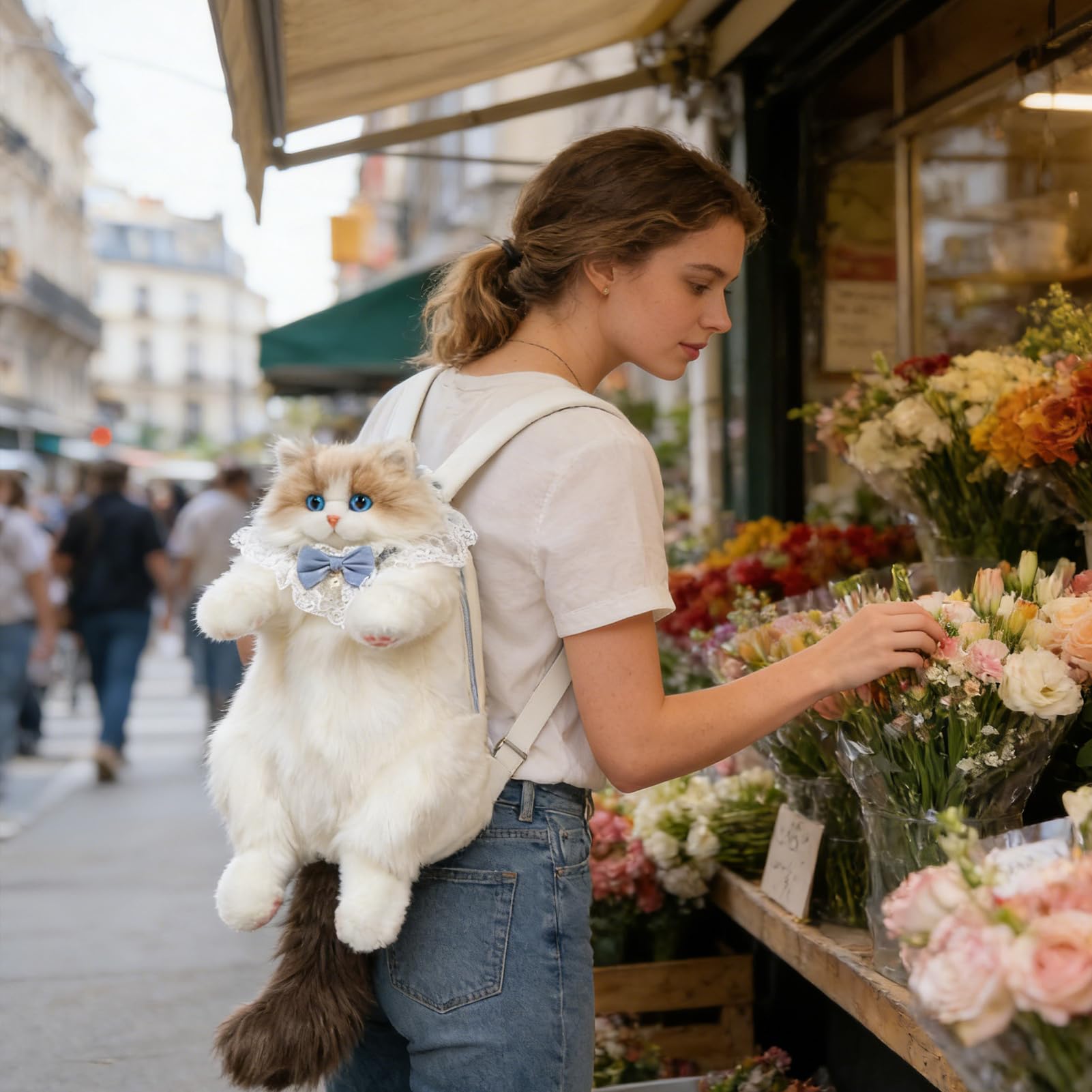 Zaino realistico a forma di gatto, borsa in peluche con tracolla rimovibile, morbido zaino a forma di gatto, per scuola, lavoro, ufficio, viaggi, vacanze, fine settimana, viaggi, viaggi, viaggi