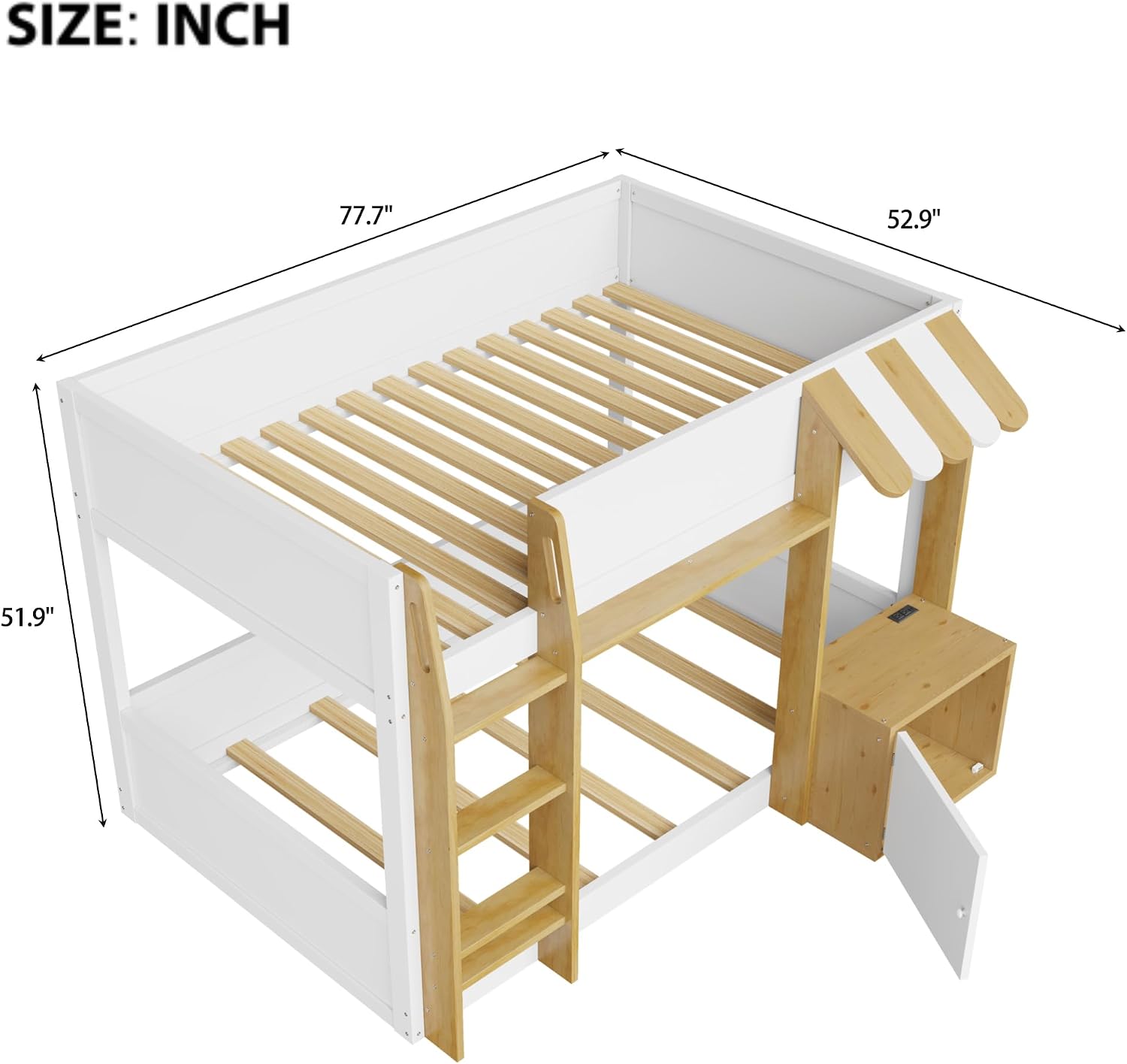 Merax Twin Over Twin Bunk Bed with Desk and Storage, Solid Wood Bunk Bed Frame with Ladder, Charging Station & Safety Guardrail for Boys, Girls, White and Natural