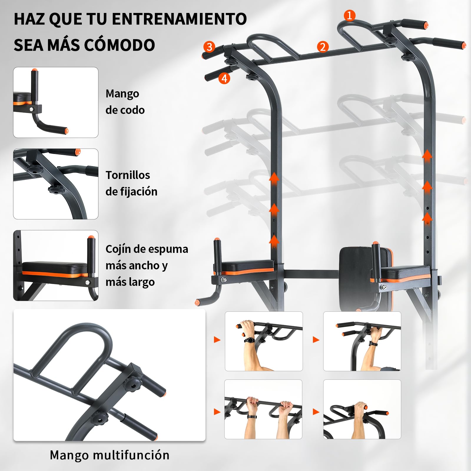 ISE Power Tower - Barra de tracción para silla romana de altura ajustable, multifunción, dips abdominales, estación de musculación para entrenamiento en casa, reposabrazos, fitness, 130 kg