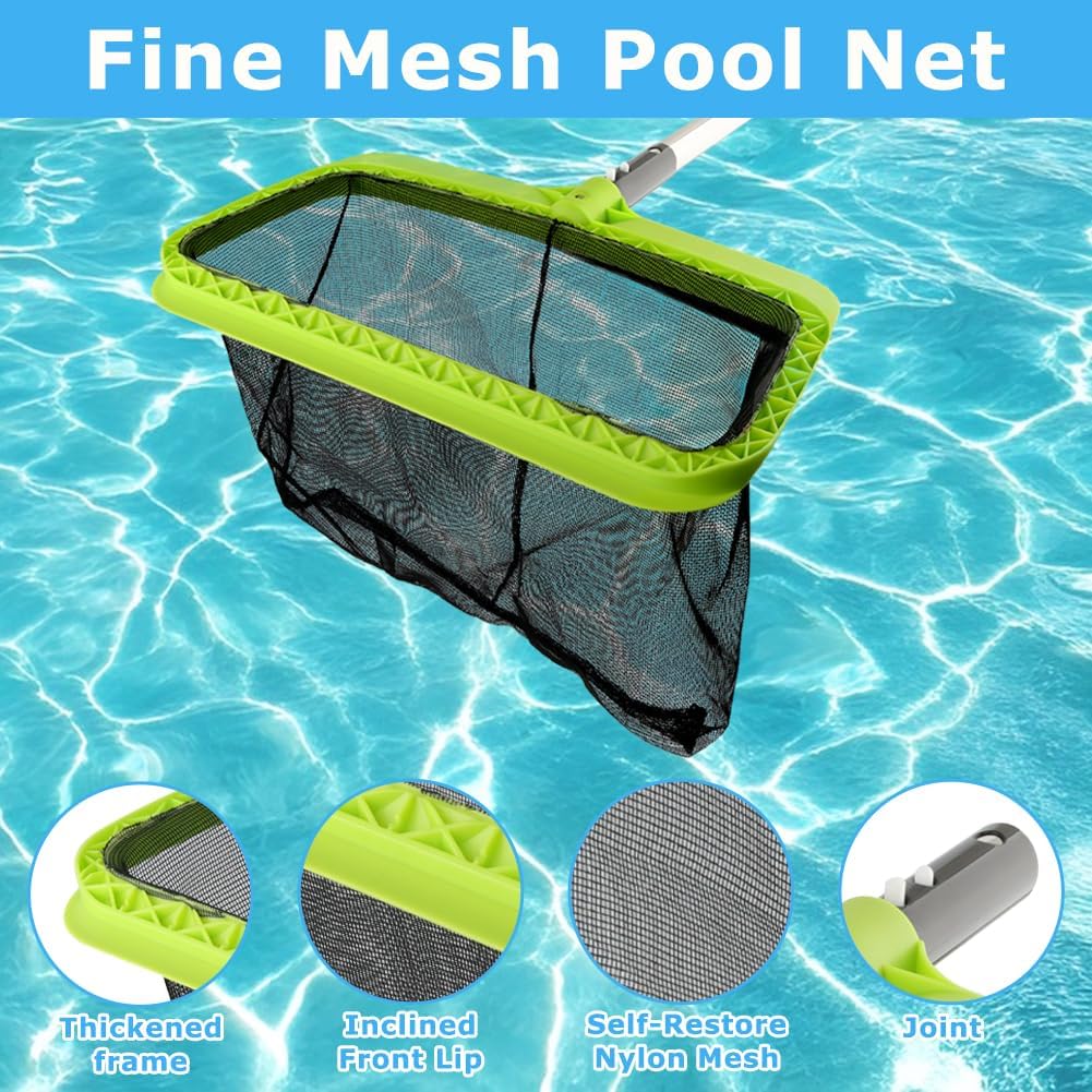 Swimming Pool Cleaning Kit Full Set, Including Professional Leaf Skimmer Net,17" Pool Brush Head,Sponge Scrub Brush,for Above Ground In-ground Pools, Spas, Hot Tubs,Excluding Pole