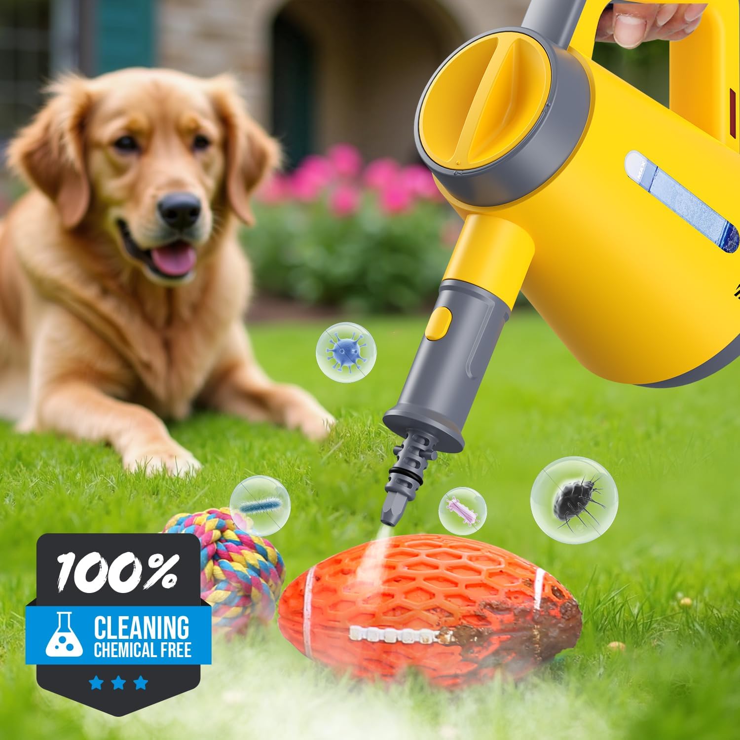 Bielmeier Handheld Pressurized Steam Cleaner - 15s Quick Start, Multi-Functional for Home, Kitchen, Bathroom, 8 Attachments, Chemical-Free, Safe & Efficient Cleaning Solution, Yellow & Grey