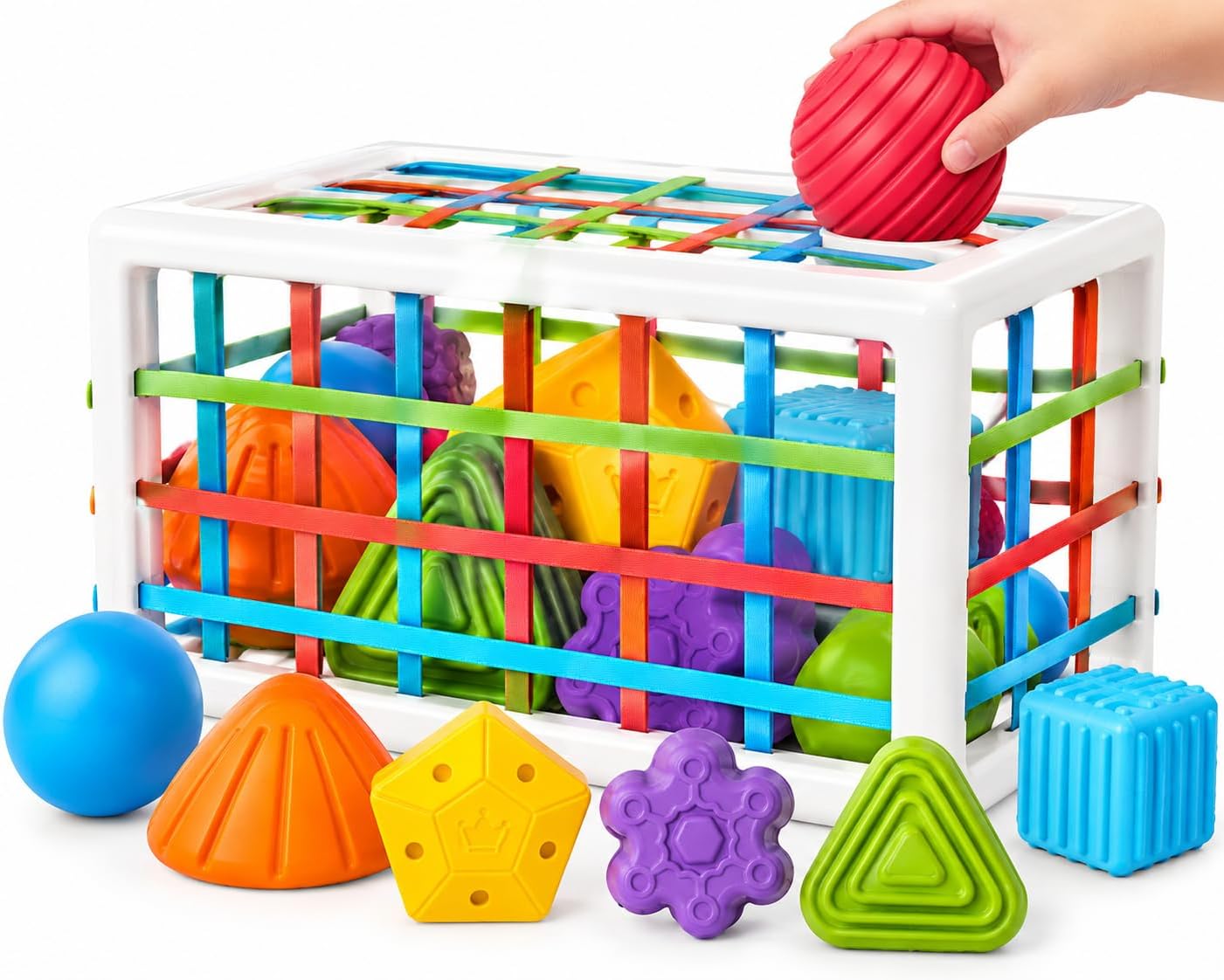 MINGKIDS Montessori Toys for 1 Year Old, Cube & 6 Sensory Shape Blocks&6 Colors Ball Pit Balls,Baby Sensory Fine Motor Skills Developmental Toys,Gifts for 12 18 Month Age 1 2