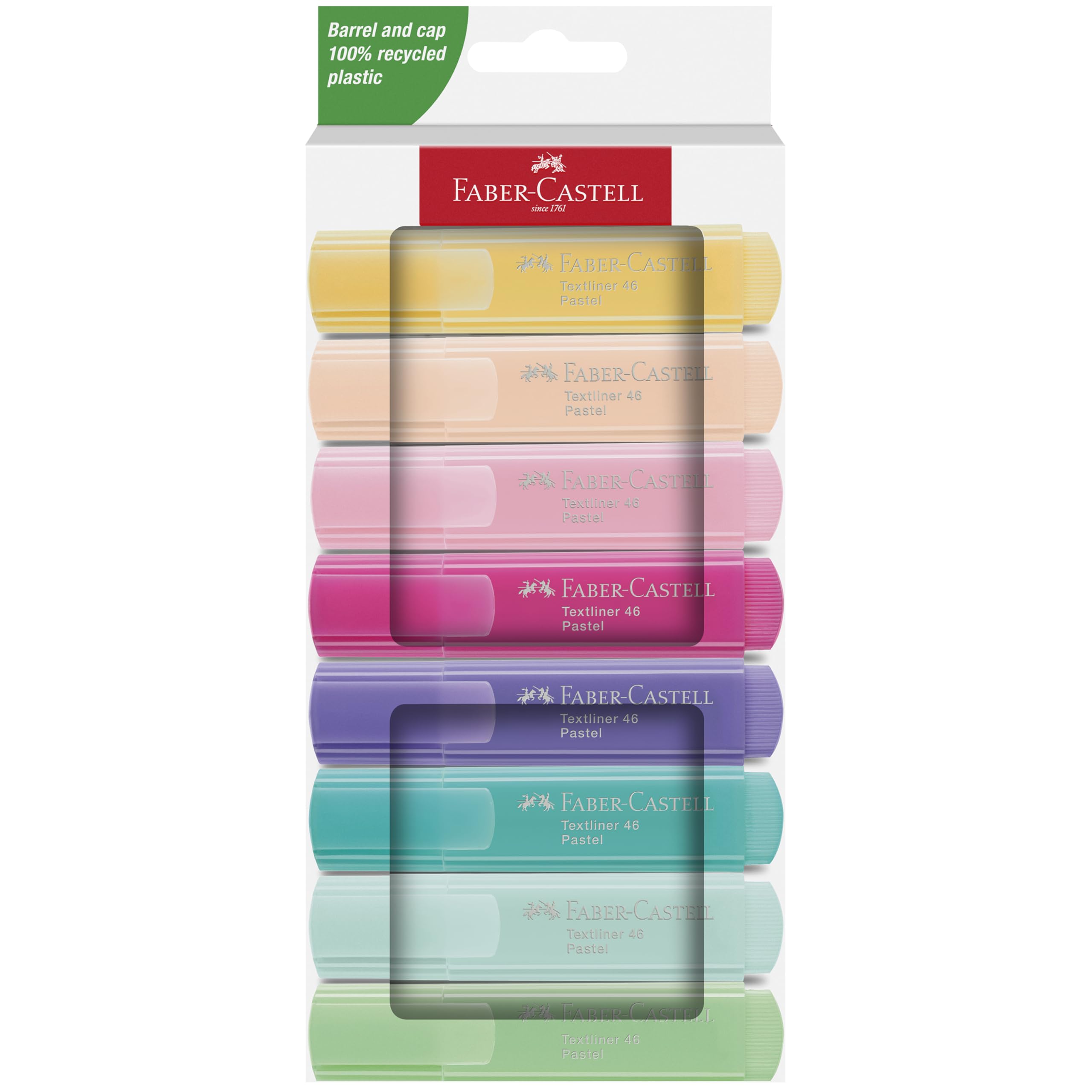 Faber-Castell 254658 - Pack de 8 Subrayadores Textliner 1546 - Tonos Pastel - Ancho de trazo 1-5 m