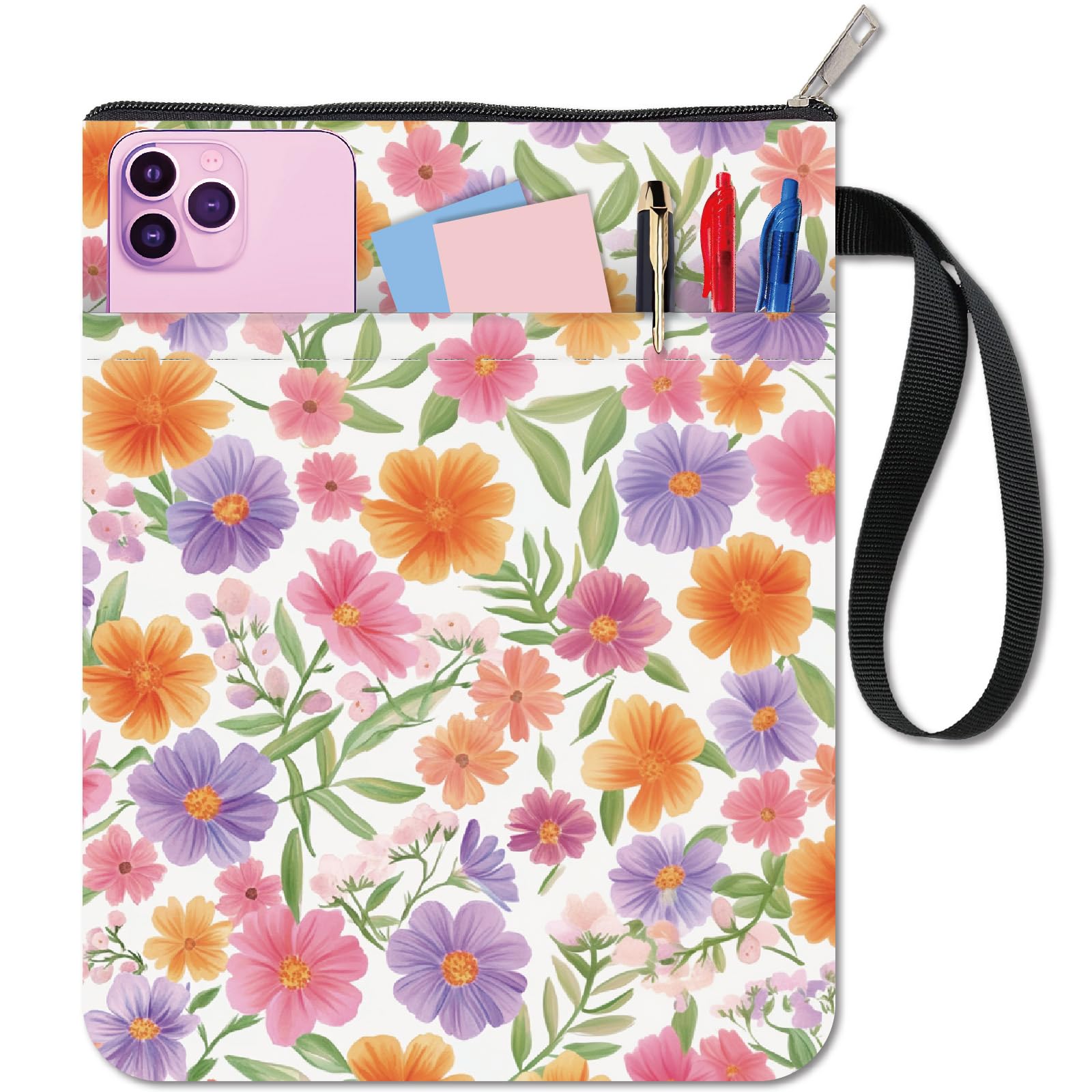 CRASPIRE 11x8.6In Book Sleeve Flower Peach Blossom Protector Bookcovers Paperbacks Washable Fabric Cloth Pouch Handle with Zipper Extra Front Pocket for Book Lovers Readers Notebook Wraps Friend Gifts