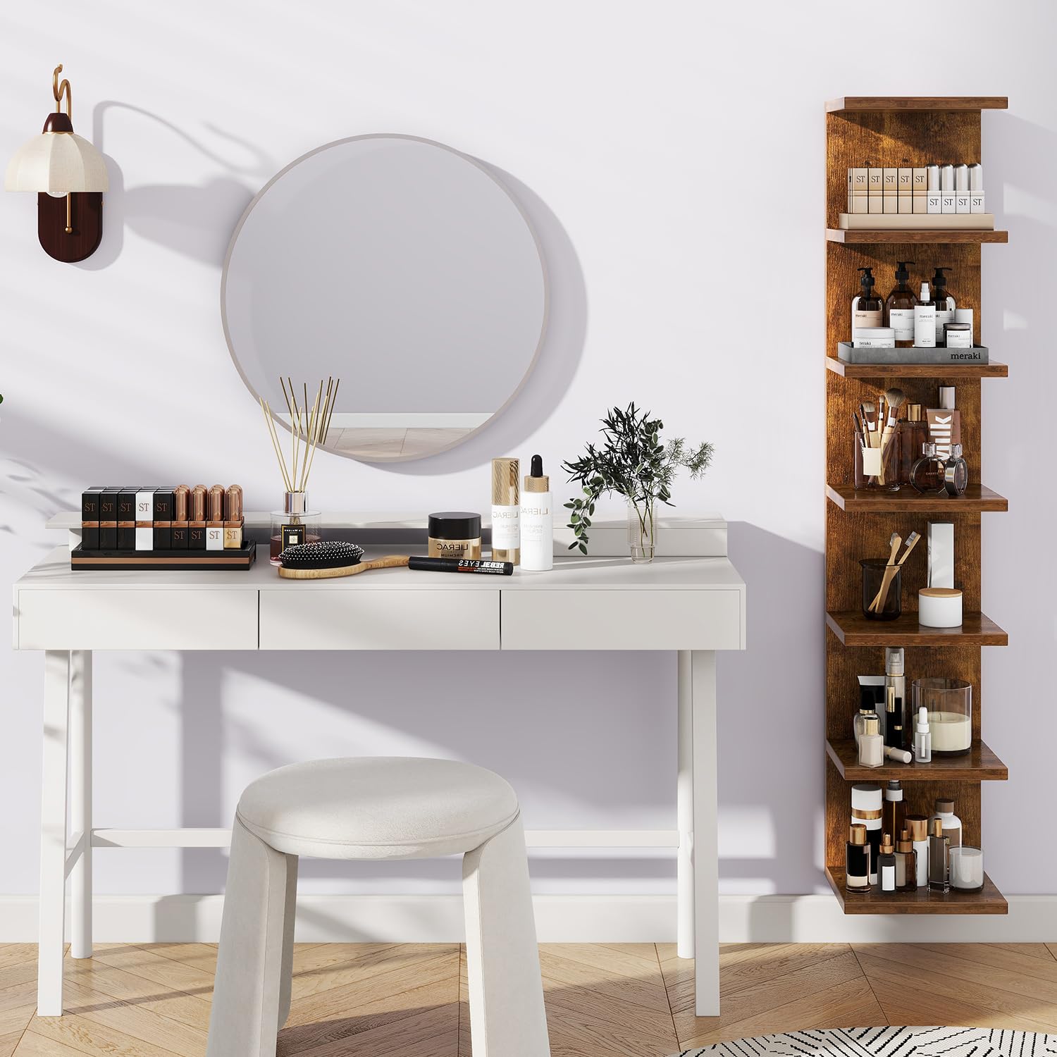 IBUYKE 7 Tier Wall Shelf Unit Floating Shelves,Lack Shelf for Wall Storage for Bedroom,Office,Bathroom Brown WBC018H