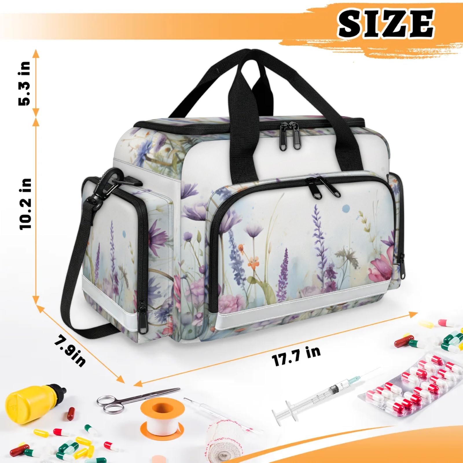 GzLeyigou First Aid Bags Empty, Cute Florals Emergency Bag First Aid Kit Multiple Compartment Kit Carrier On Call Trauma Bag For Paramedics Emergency Medical Supplies Kit