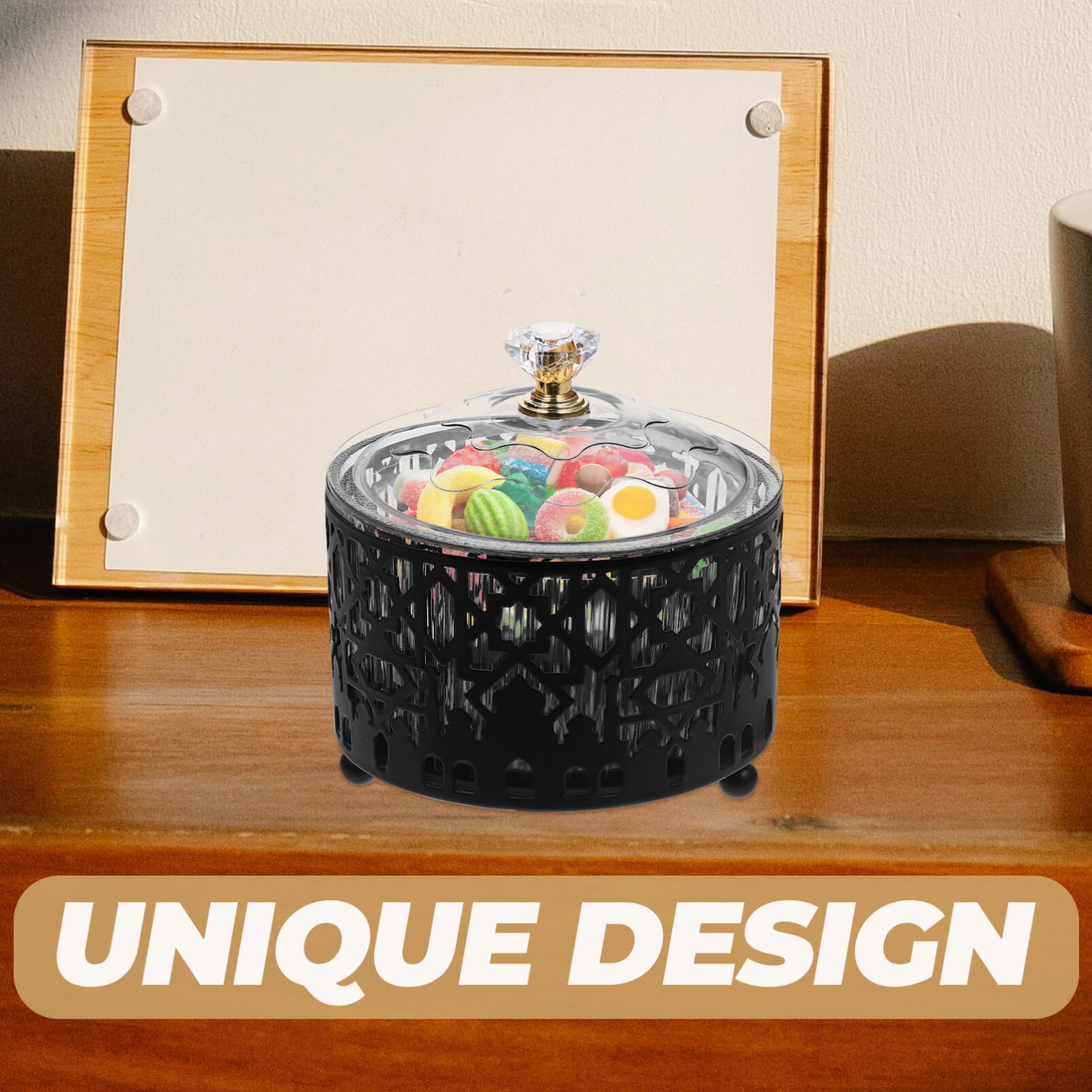 Zerodeko Ramadan Tray with Lid Eid Candy Dish Islam Muslim Cookie Box Black Dried Fruit Serving Plate Snack Storage Tray Trinket Box Ramadan Mubarak Party Supplies