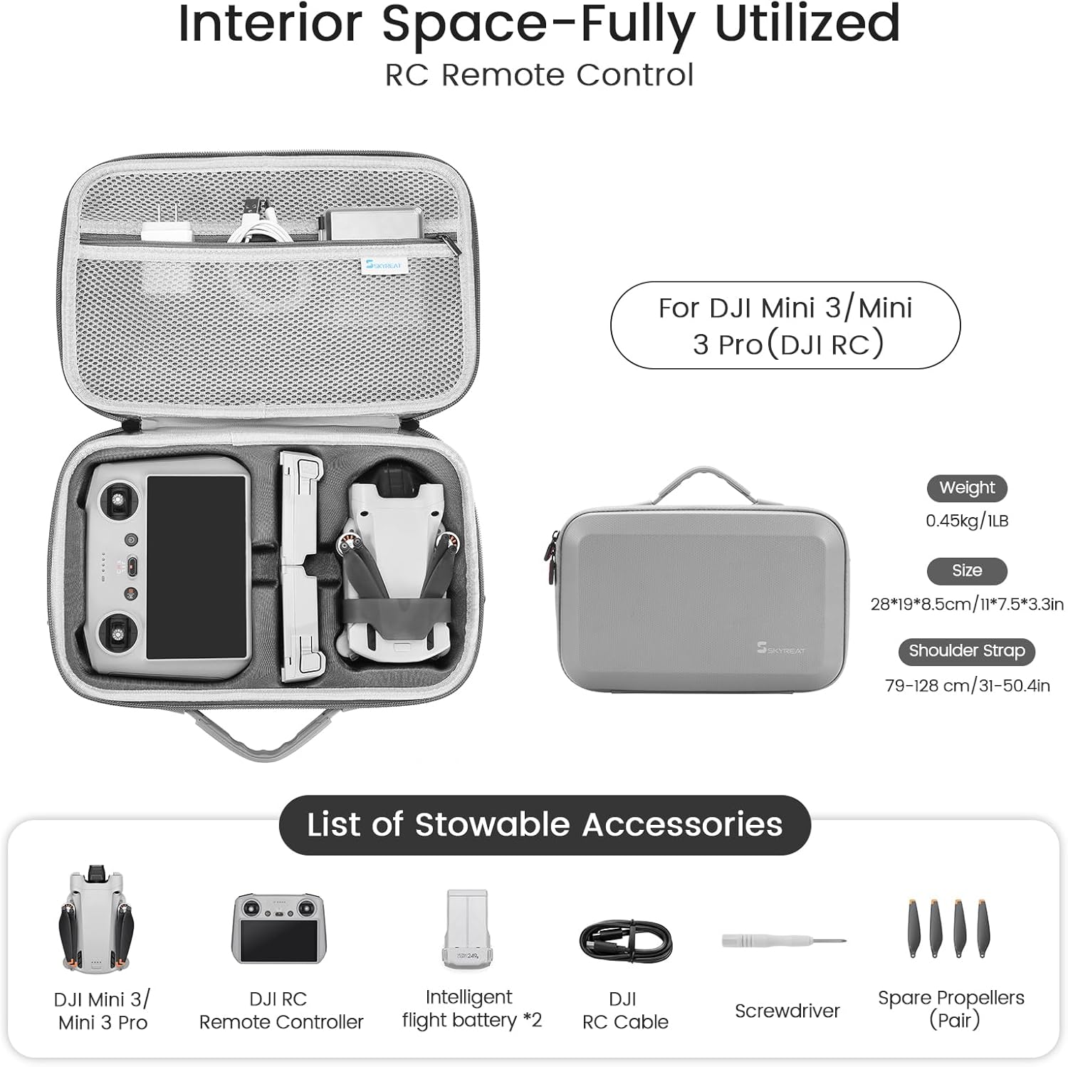 Skyreat Mini 3 / 3 Pro Case RC,Compact Small PU Waterproof Carrying Case with Shoulder for DJI Mini 3/3 Pro Drone and Battery Accessories