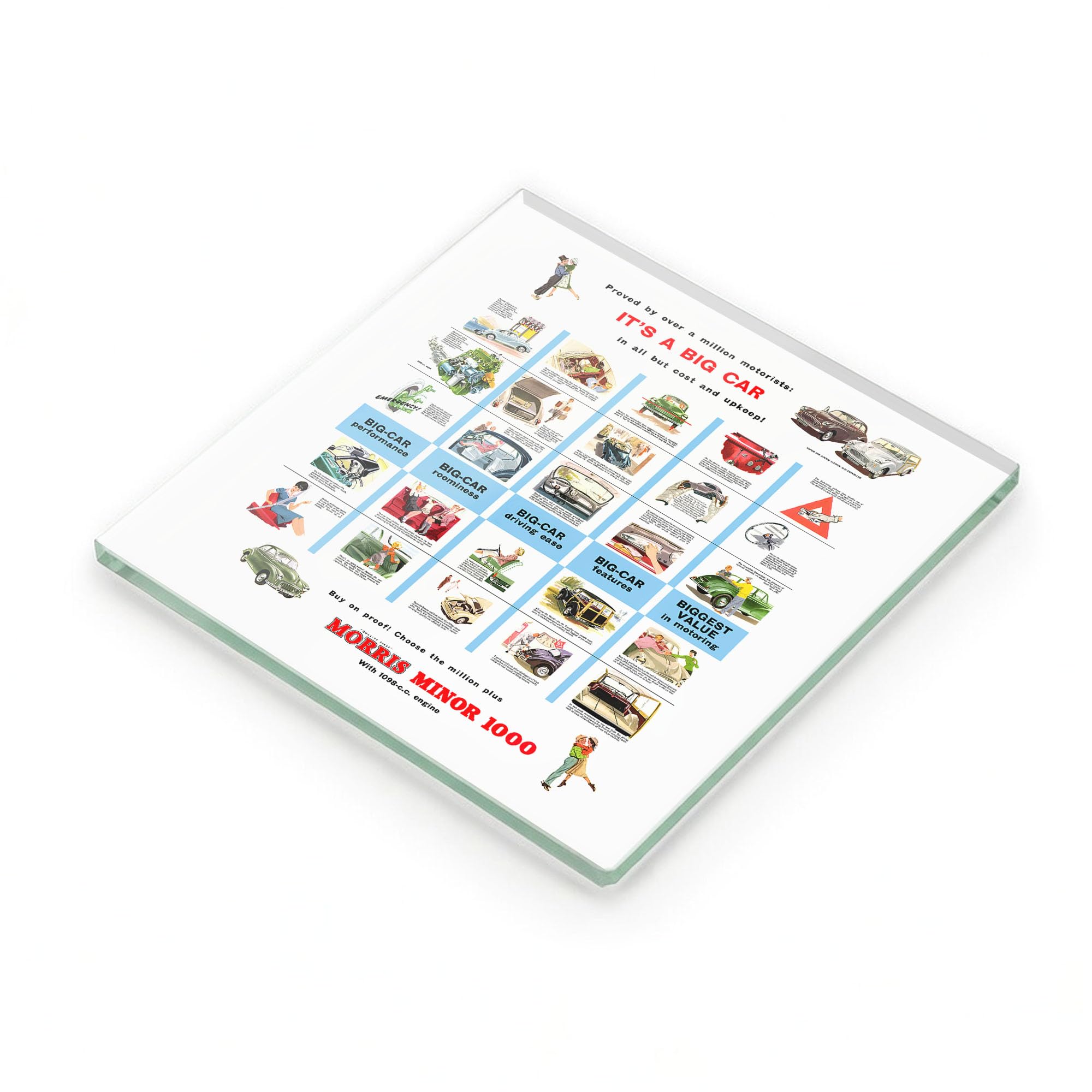 Morris Minor Glass Coaster Set Classic Advert British Car Gift OFFICIAL LICENCED PRODUCT (1, Gift Box Packaging)