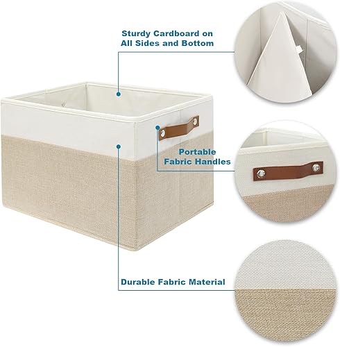 Miniatura 3 de Paquete de 6 canastas grandes de tela para estantes, contenedores de almacenamiento de armario para estantes, cestas de tela para organizar con asas