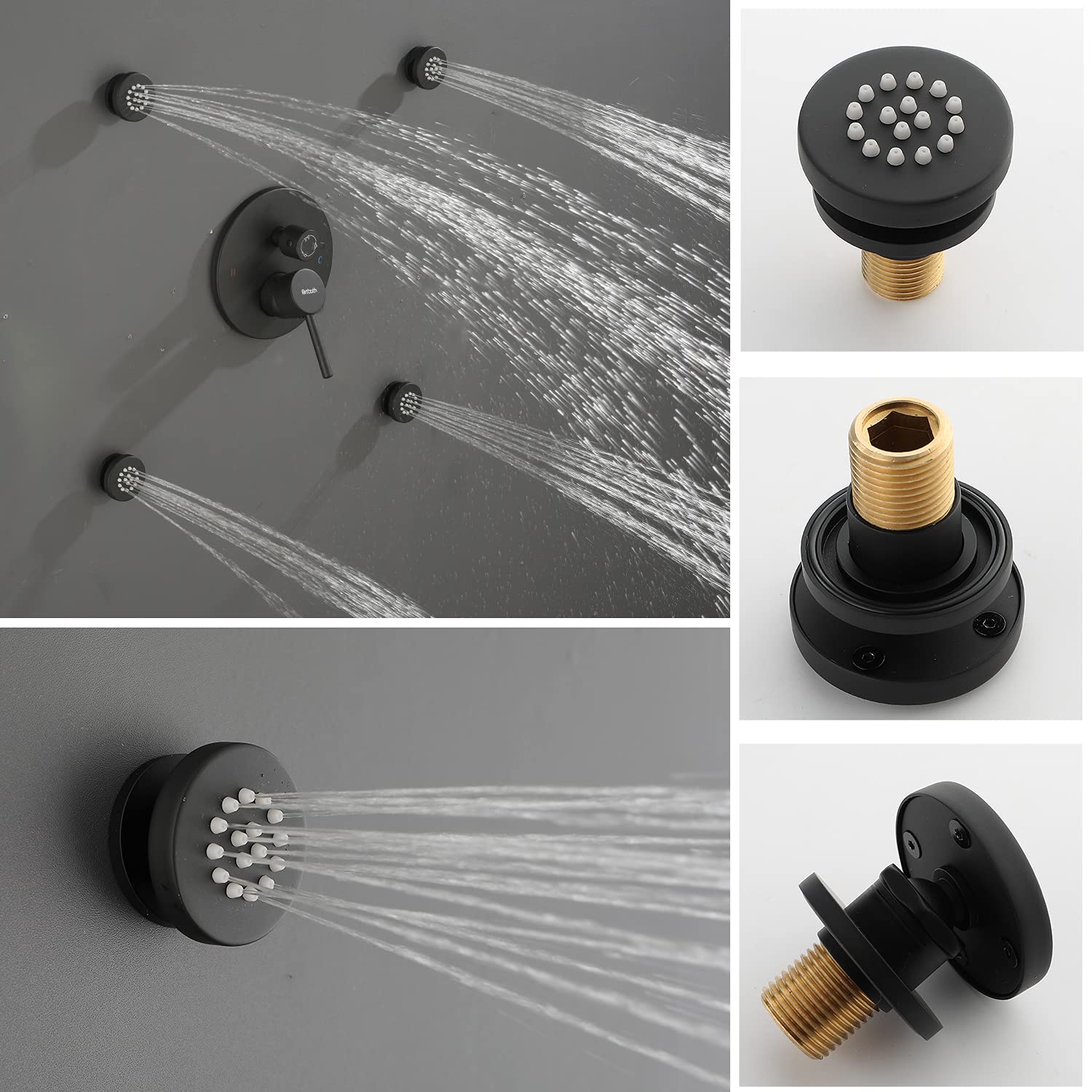 Duschsystem Mit Regendusche & Handbrause – 30,5 Cm Deckendusche, 4 Körperdüsen, Mattschwarz – JB3412C-MB