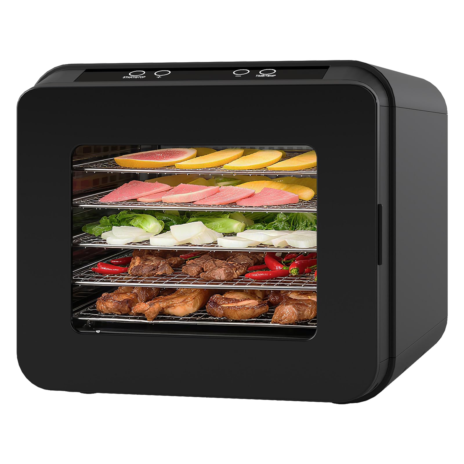 Spector 6-Tray Food Dehydrator, 450W Stainless Steel Dryer with View Window, 72H Timer, LED Touch, for Jerky, Fruit, Herbs, Pet Treats, Dishwasher Safe