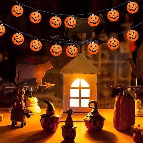 Miniatura 5 de Guirnalda de luces de calabaza de Halloween, 8.5 pies con 10 bombillas de calabaza naranja, luces colgantes al aire libre para decoración de fiesta