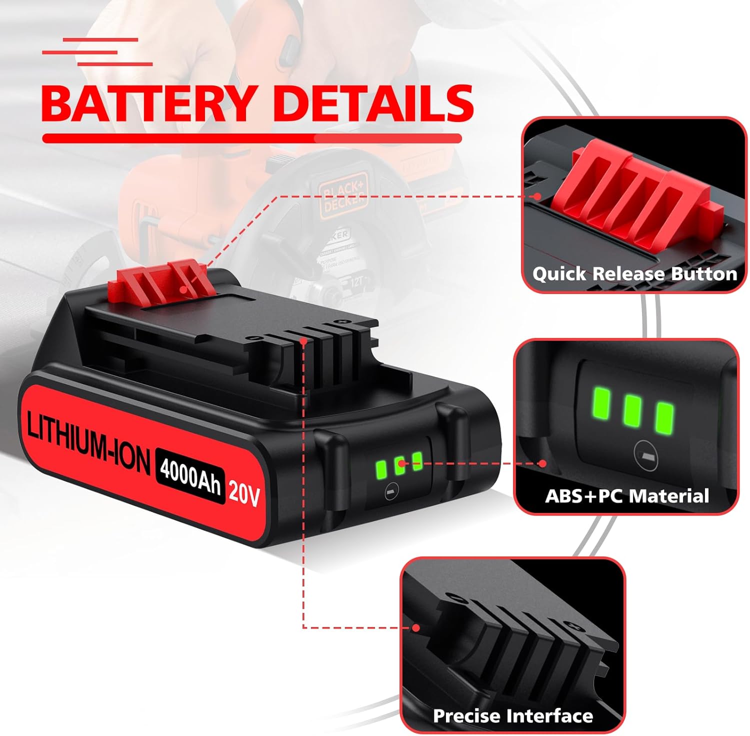 Bonacell 2Pack 4000mAh Batteries and Charger, Replacement for Black and Decker 20V Lithium Battery, Compatible with Black and Decker 20V Battery LBXR20 LBX20 LB20 LBX4020 LBXR20B-2 LST300 LST220