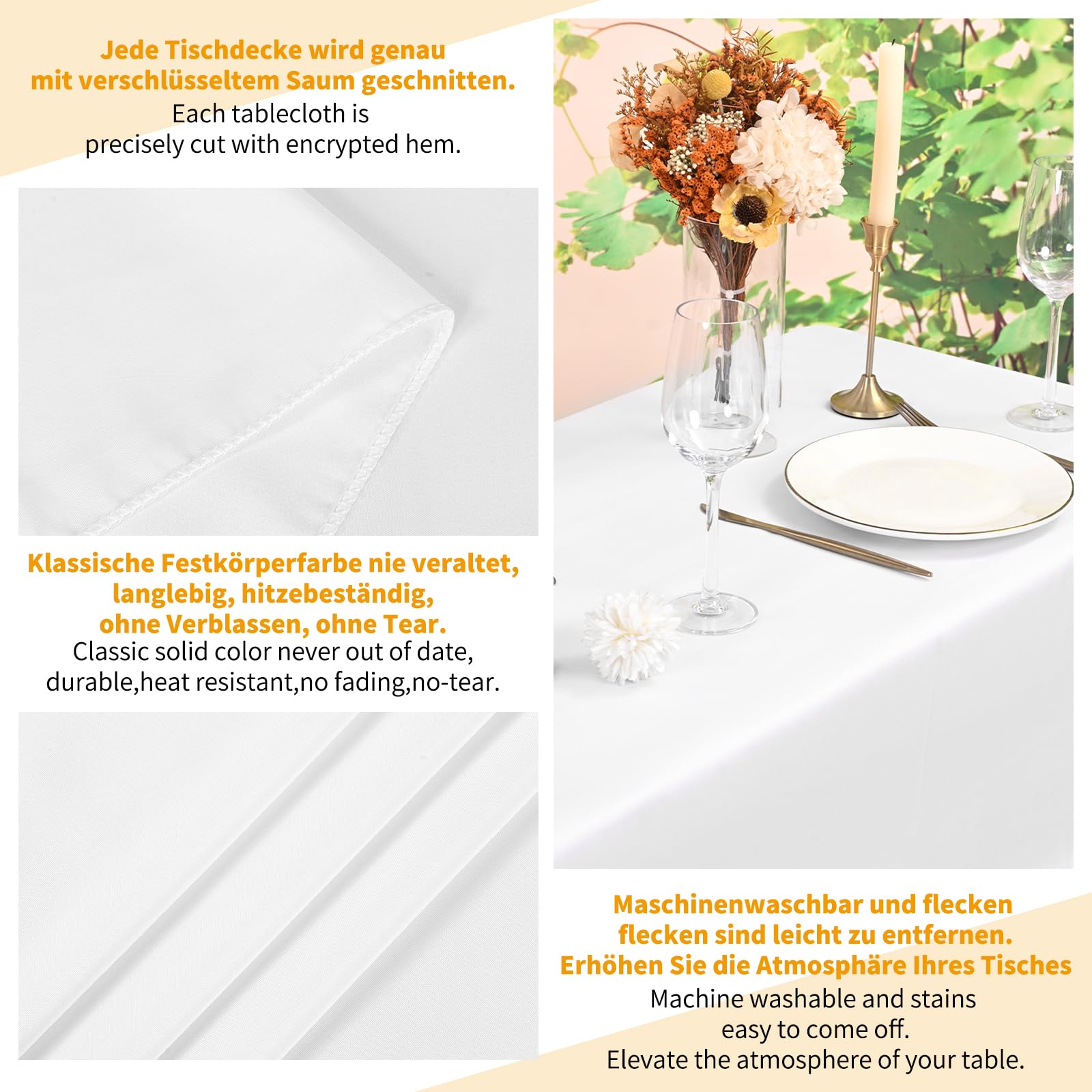 Pesonlook Paquete de 8 manteles de mesa de cerveza, color blanco, mantel universal para mesa de cerveza de 50 cm y 70 cm, mantel rectangular de poliéster lavable para fiestas al aire libre o banquetes