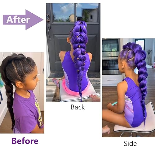 Miniatura 4 de Cabello trenzado morado de 24 pulgadas, pelo sintético preestirado para trenzas, 2 paquetes de extensiones de cabello largo Rumi morado para fiesta