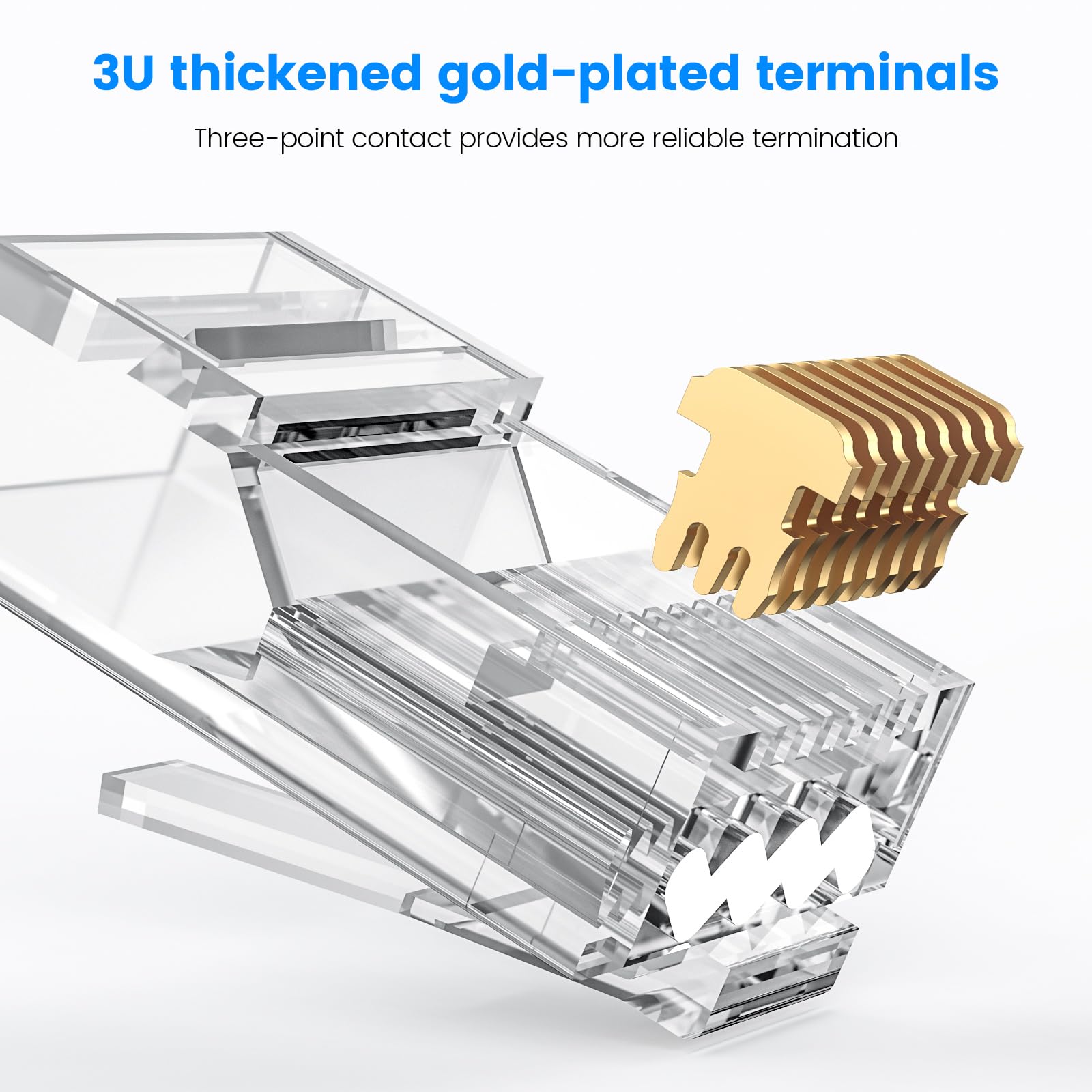MOGOOD 10 Pezzi Connettori RJ45 Cat6 10Gbps, Contatti Placcati in Oro, Connettori a Crimpare Compatibili con Cavi Ethernet Cat6 e Cat5e