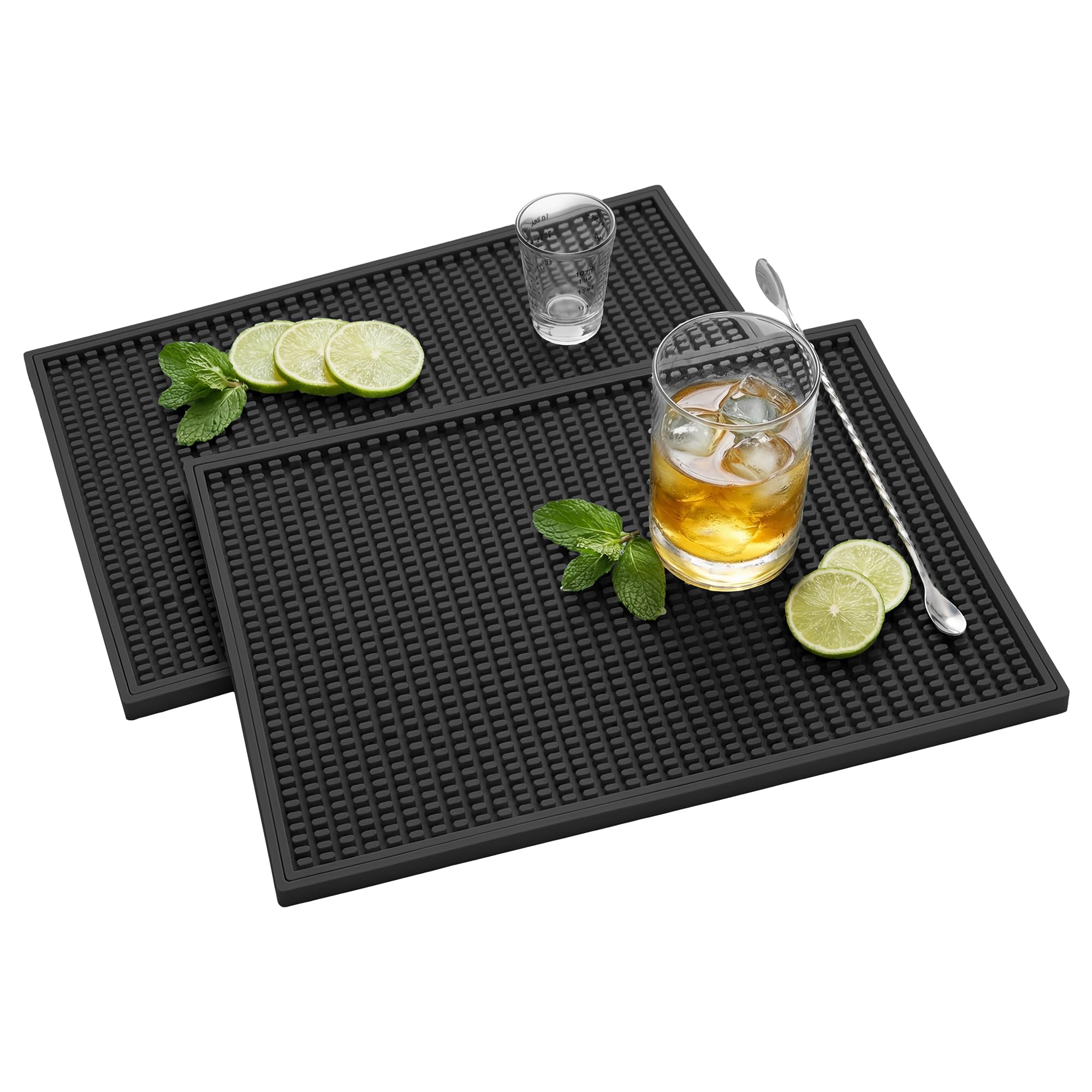 ZJWZLG Bar Mat - 18"X12"(2 Pcs) Rubber Bar Mats for Countertop & Dish Drying, Non-Slip Bartender Mat with Airflow Design for Home Bar, Cocktail Set,