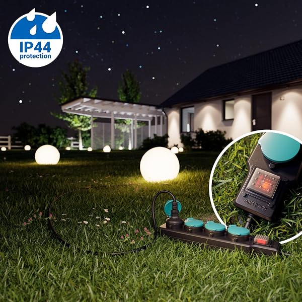 deleyCON Multiprise Extérieure 4 Prises - avec Interrupteur - IP44 avec 10m Câble - Bloc Multiprise pour Usage Extérieur 4X Connexions avec Couvercle - Idéal pour Jardin Terrasse Balcon Cave Garage - 3