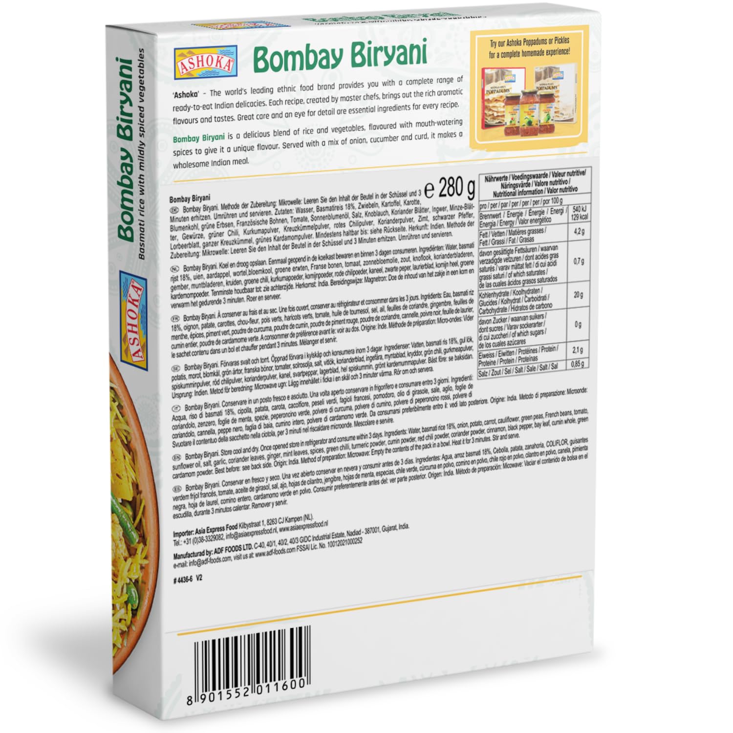 ASHOKA - Bombay Biryani Instantáneo 20 X 280 GR Multipack