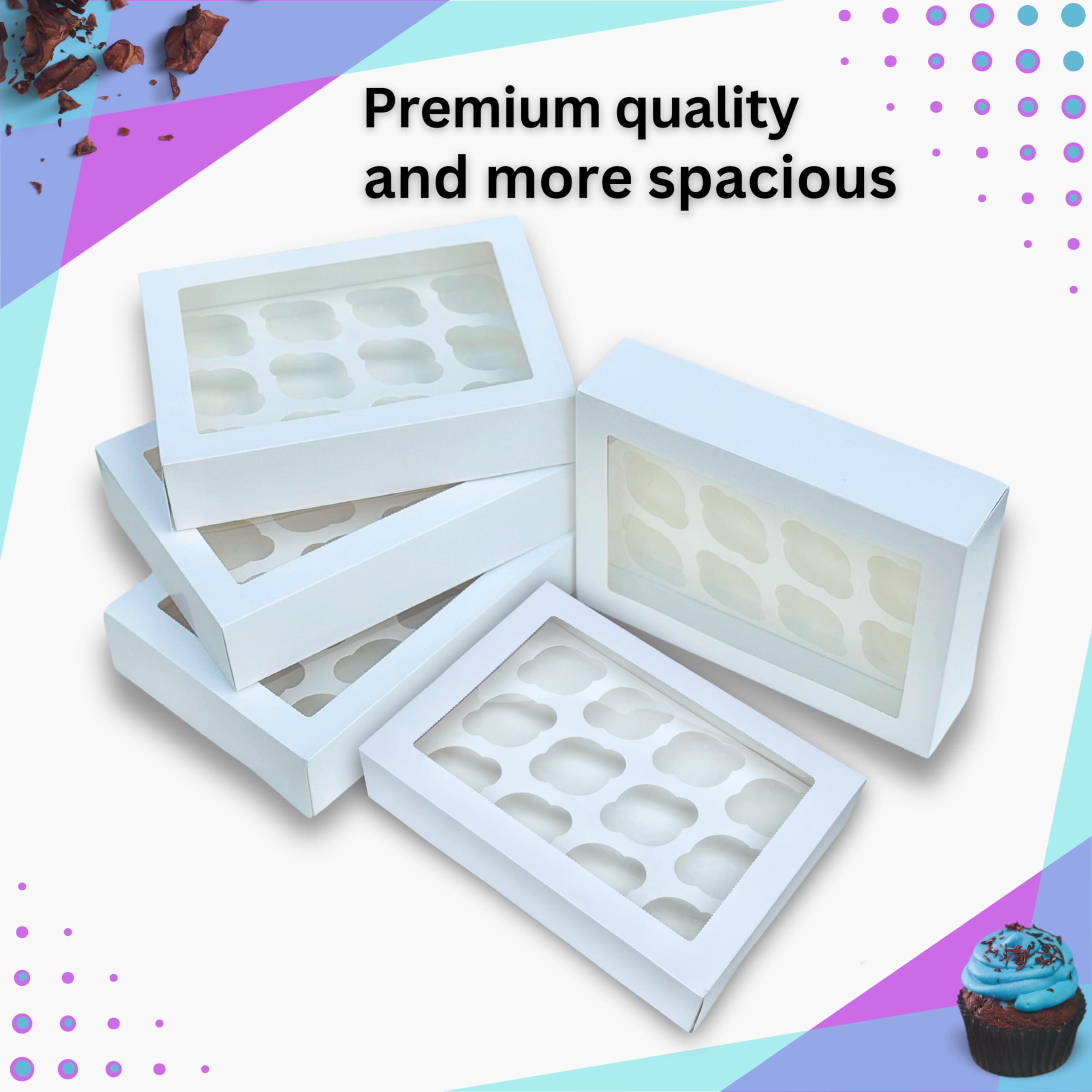 PACK N TRADE - 25 cajas para cupcakes de 12 agujeros, inserciones extraíbles, cajas de pastel profundas para cupcakes, cajas blancas para tartas (33 x 24,2 x 7,5 cm) con ventana transparente, ideal