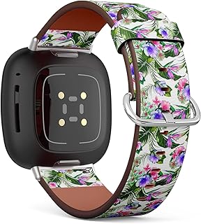 CJBROES Replacement Leather Watch Band, Compatible with Fitbit Versa 3 and Fitbit Sense of Wristband Bracelet Accessory - Beautiful Floral