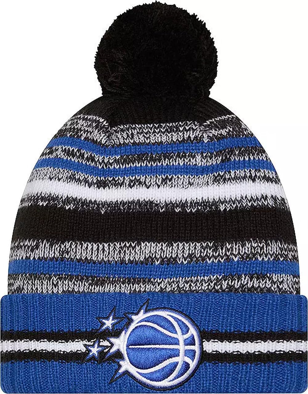 Sideline Sport Striped Cuffed Knit Beanie Hat Pom - NBA Cheer Winter Knit Toque Cap