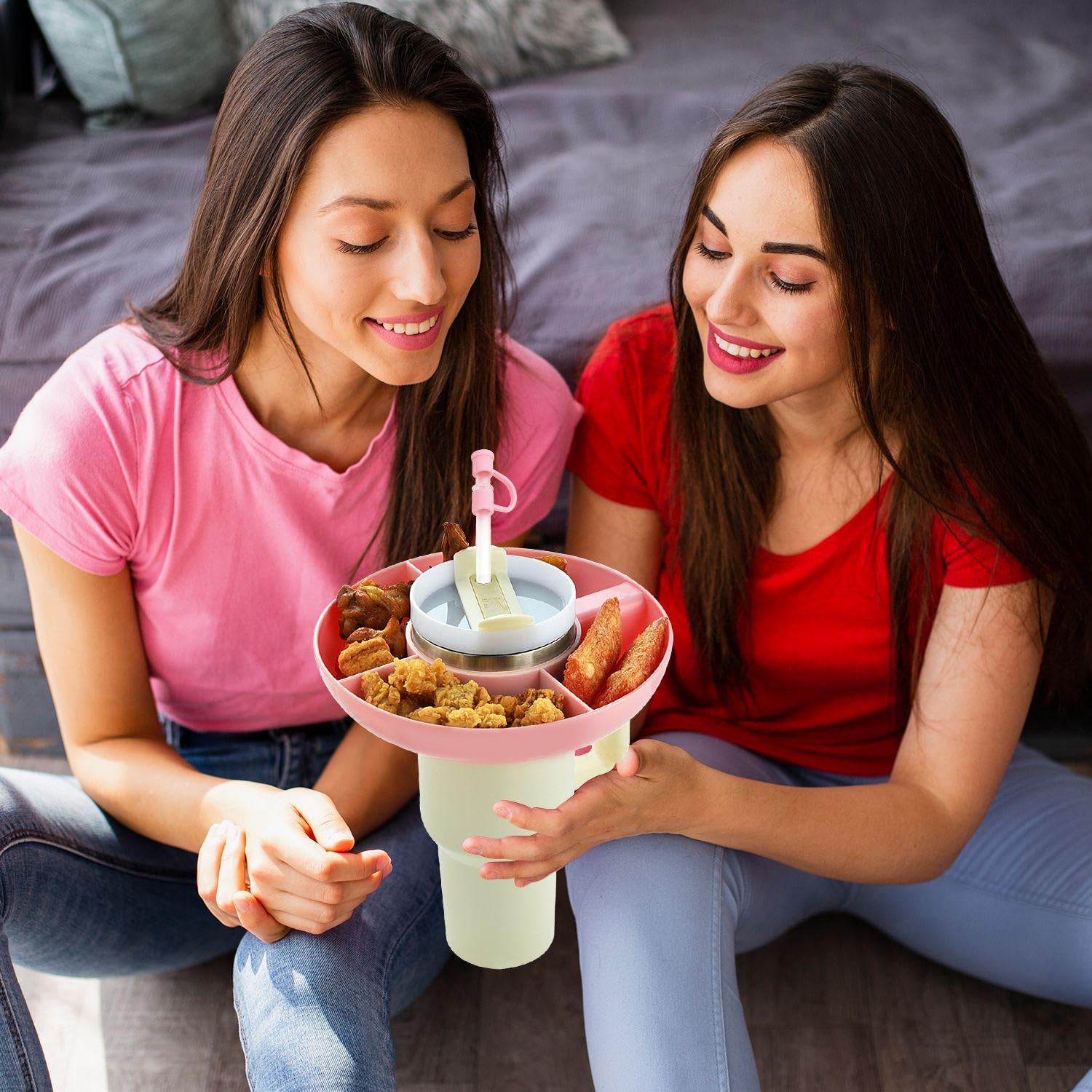 1 Plato De Taza Para Refrigerios, 1 Tapa Con Pajita, Accesorios Para Vasos Stanley, Vasos Para Refrigerios Con Pajitas, Recipientes Para Refrigerios Con Compartimentos