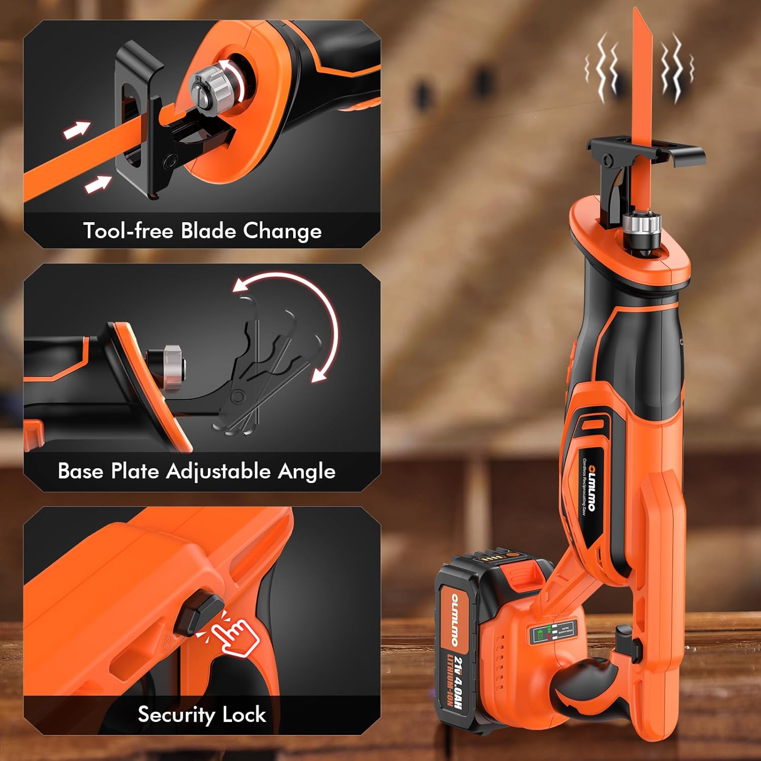 Reciprocating Saw Cordless with 8 Blades: 2 x 4.0Ah Battery, Brushless Motor 3300 RPM, Cordless Reciprocating Saw Kit for Wood PVC Metal Tree Bone Cutting DIY (Orange)
