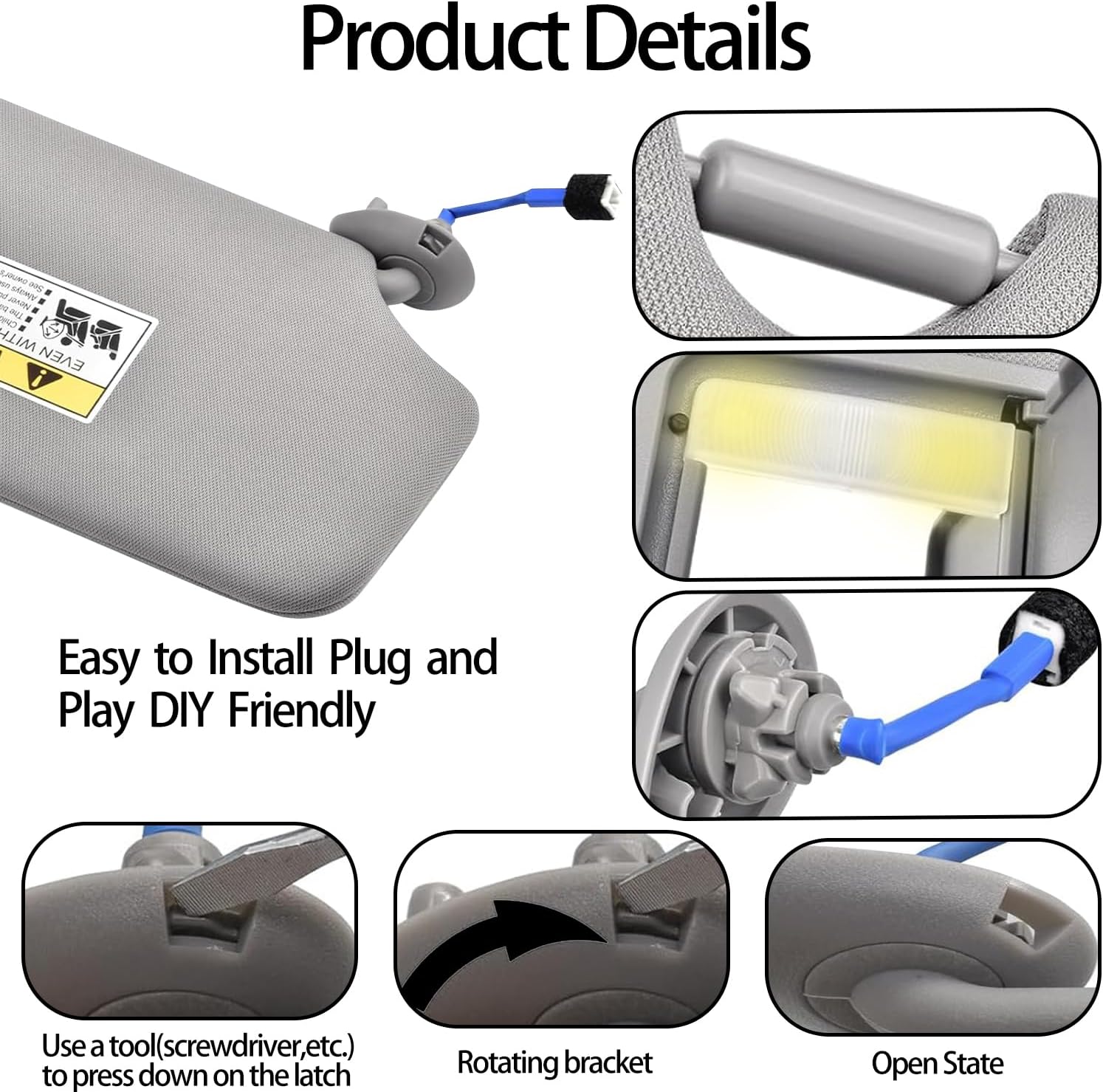 Gray Left Driver Side Sun Visor fit for Honda Pilot 2009 2010 2011 2012 2013 2014 2015 Replacement Sunshade 83280-SZA-A01ZA with Vanity Light/with Makeup Mirror