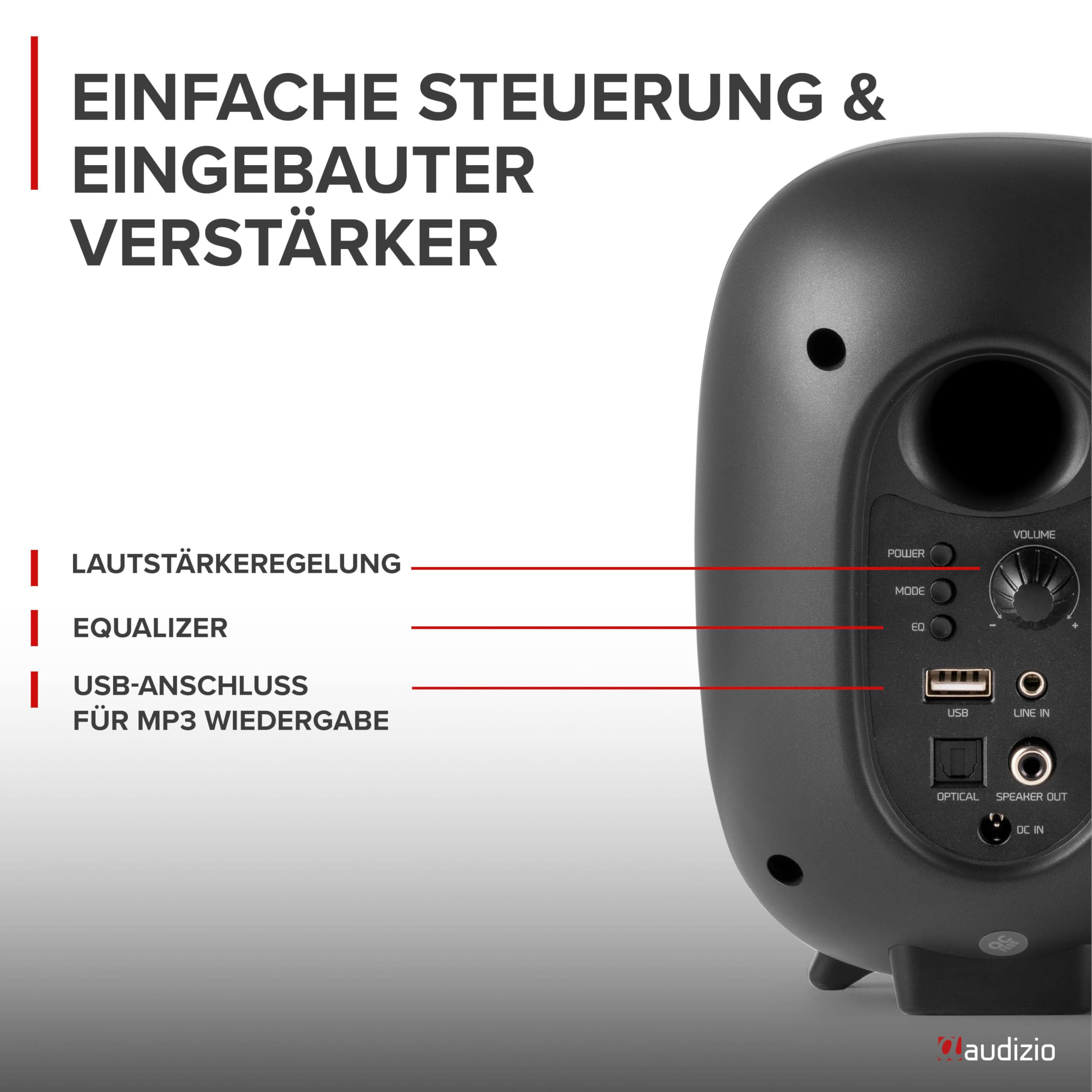 Audizio RS60 Lautsprecher Bluetooth, 120 Watt Studio Monitor | DSP | 40Hz-20kHz | RCA |PC Boxen, inspirierende PC Lautsprecher für Gamer und Musikliebhaber - Grau