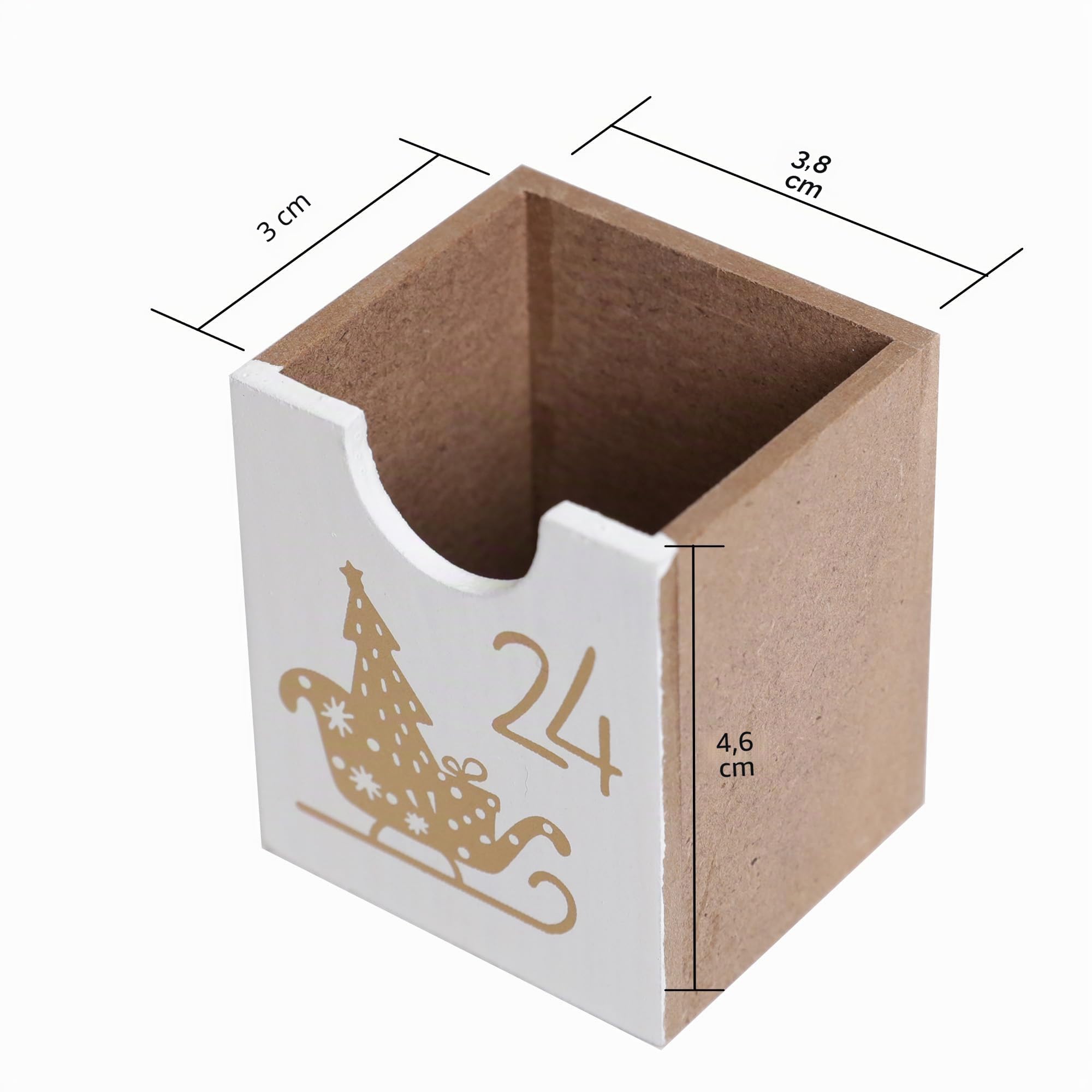 PE Noël Calendrier de l'Avent en Bois - Maison Blanche avec Scène de Noël et Éclairage LED - 24 Tiroirs à Remplir - (Blanc)