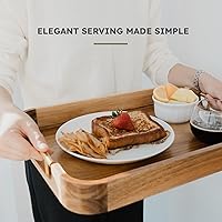 Vista 6 de Upper Acacia Wood Ottoman Tray 17x13 Inches with Handles, Decorative Serving Tray for Coffee Table, Breakfast Tray with Anti-Skid Pads