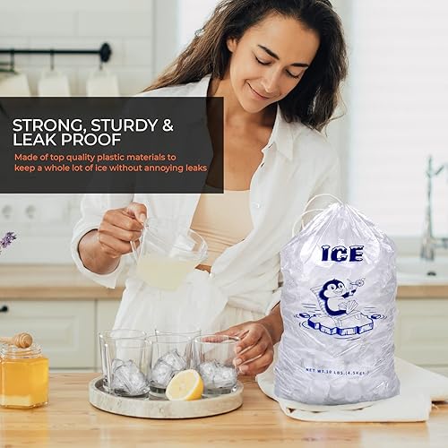 Miniatura 4 de PackageZoom Bolsas de hielo de 11 x 18 de 8 libras con cierre de cordón duradero, paquete de 100 bolsas de almacenamiento de hielo para barbacoas,