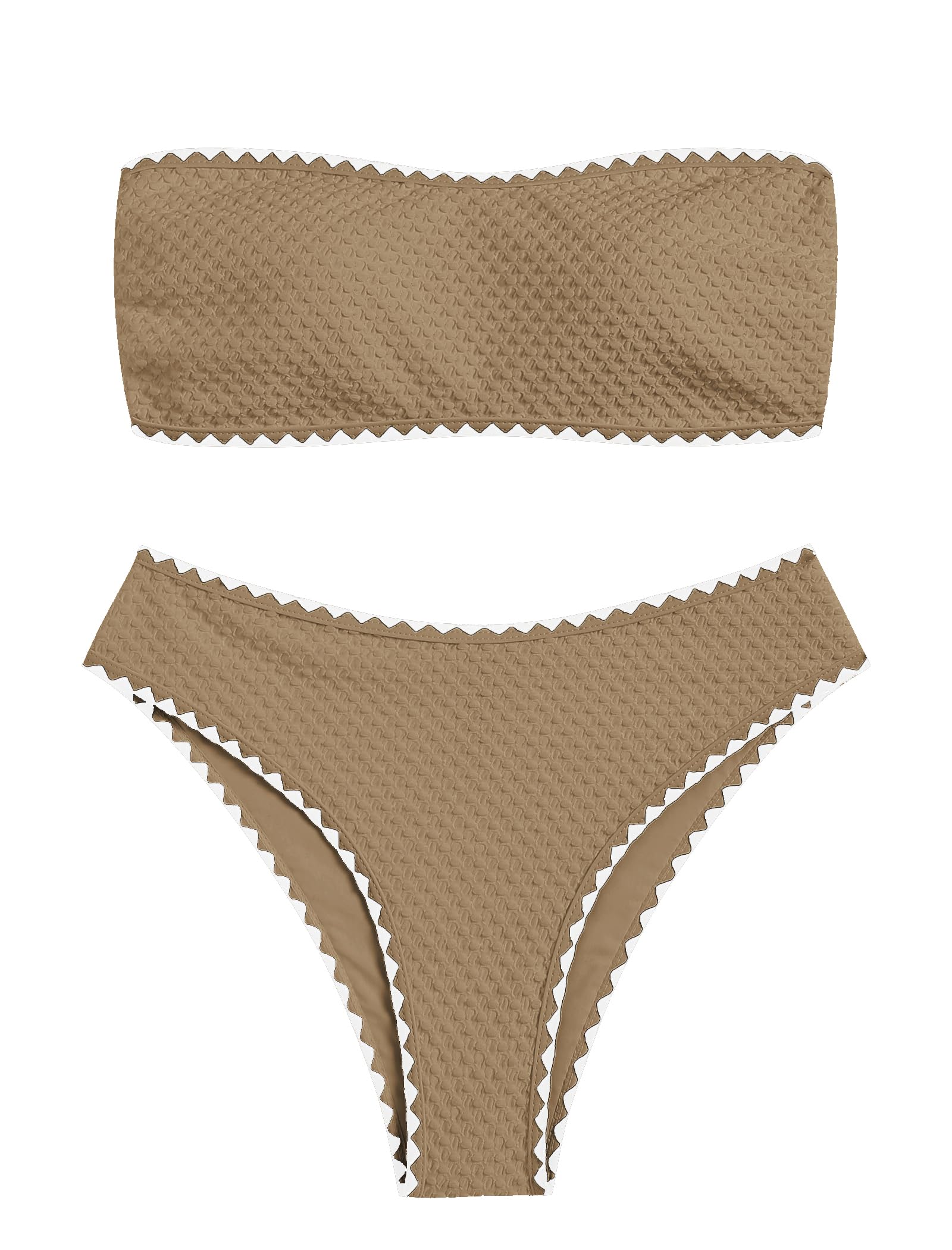 ZAFUL Women's High Cut Bandeau Bikini Set Strapless 2 Pieces Bathing Suit | Solid Color Swimsuit High-waisted Bikini Set