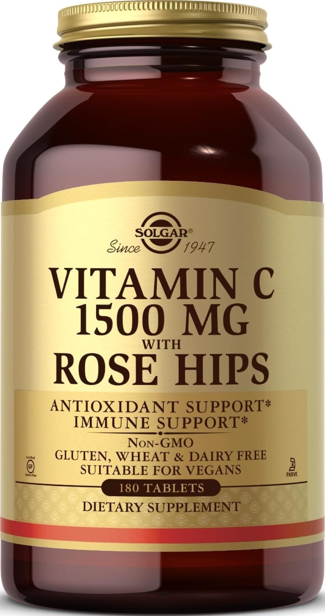 Solgar Vitamin C 1500 mg with Rose Hips, 180 Tablets - Antioxidant | Immune Support, Overall Health, Supports Healthy Skin & Joints, Non GMO, Vegan, Gluten Free, Dairy Free, Kosher -180 Servings