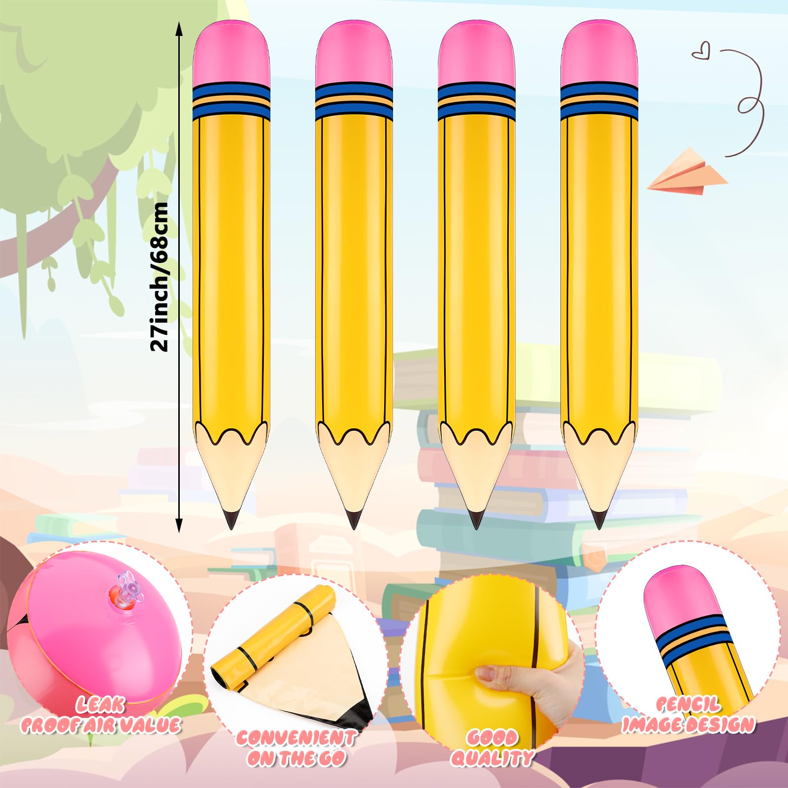 Condition photo showing New/Like New for 12 pcs 27 inch giant large inflatable pencil birthday party favors pencil hanging classroom decoration back to school graduation decor inflatable pencil for room photo prop classroom prizes