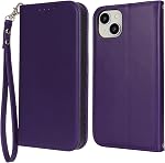 Pour iPhone 14/13 5G Porte-case téléphonique avec sangle,6.1",Pourpre, pour femmes, pour hommes, mallette, support de carte, poche en cash,PU Le cuir, la magnétique, le kiosque,