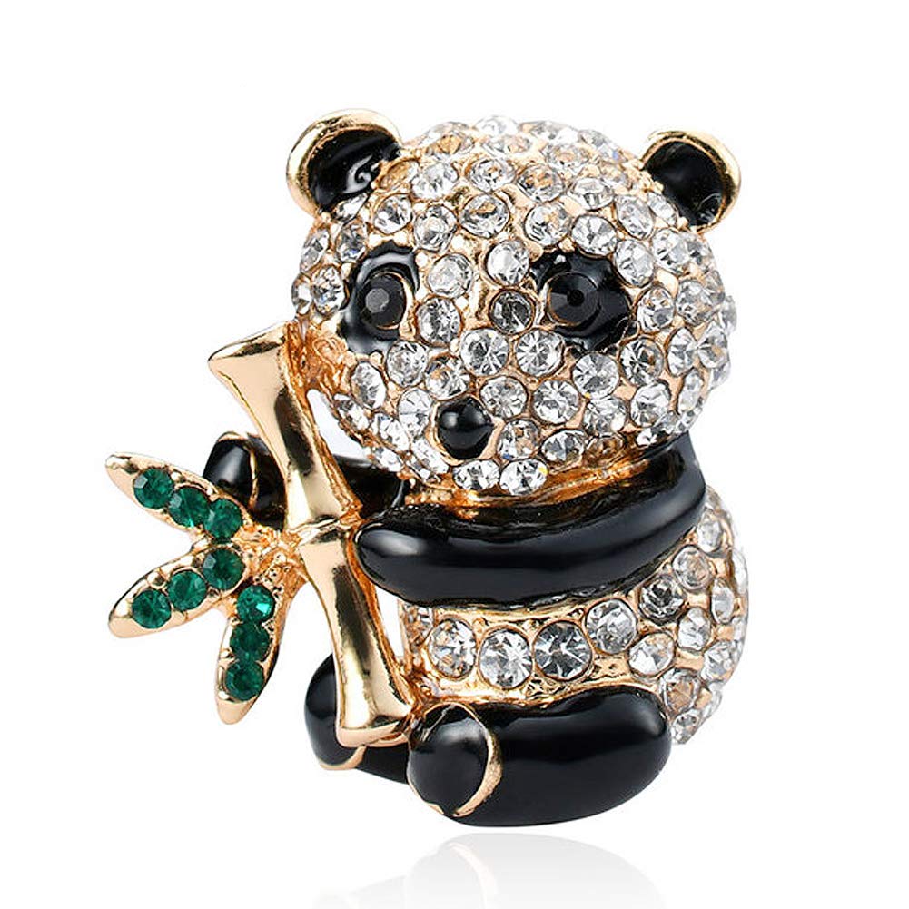LaMure Elegant Enamel Crystal Rhinestones Black and White Panda with Bamboo Pattern Brooch Pin Lapel Pins for Unisex Child Women's Clothing Scarf Decor