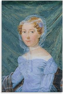 Ferdinand Georg Waldmüller 1825 Portrait of Frau Theresia Rupprecht - Female Portrait Poster with Veil And Blue Gown Wall Art Art Canvas Painting Decor Wall Print Photo Gifts Home Modern Decoratives U