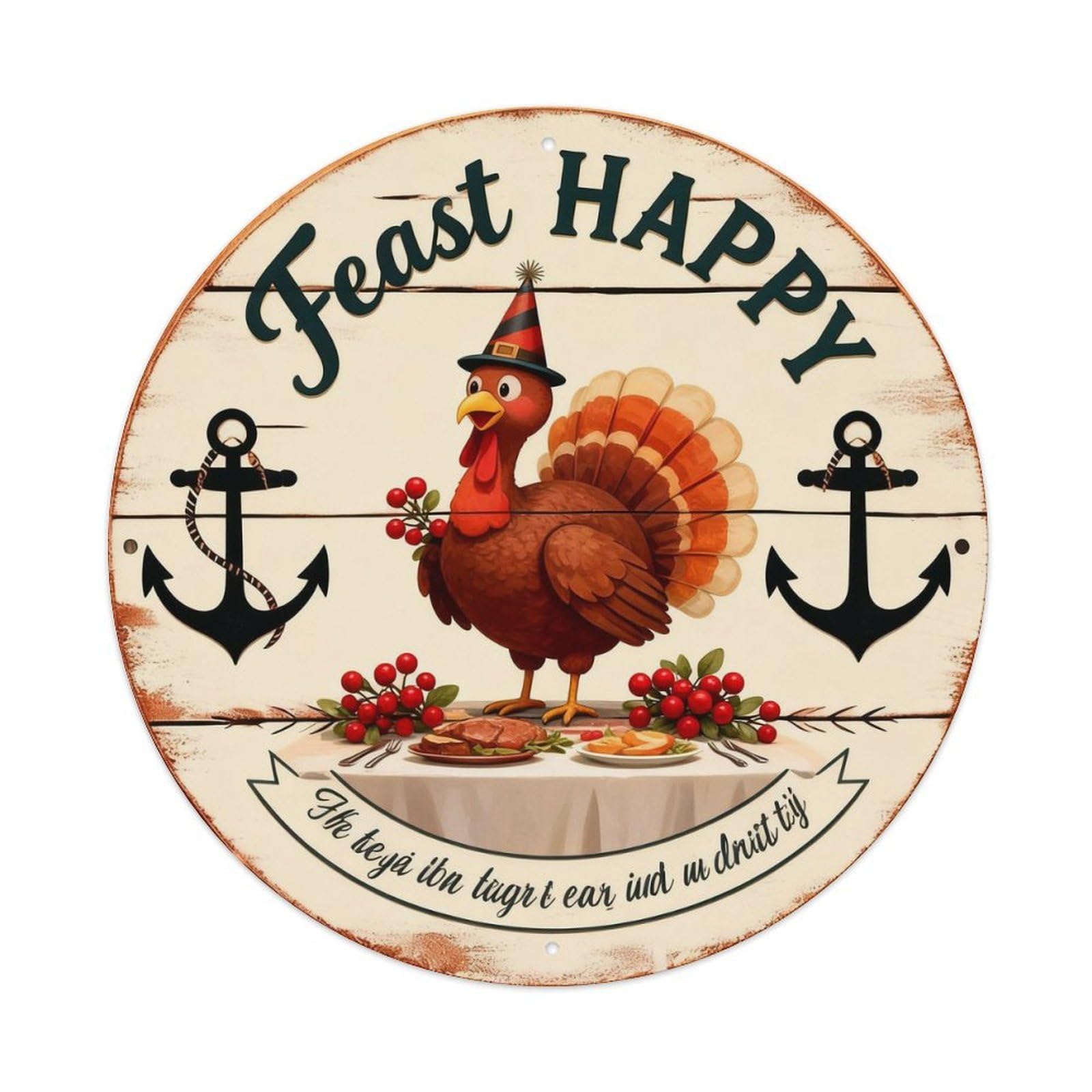 Thanksgiving Turkey Round Sign Metal Tin Sign Plaque
