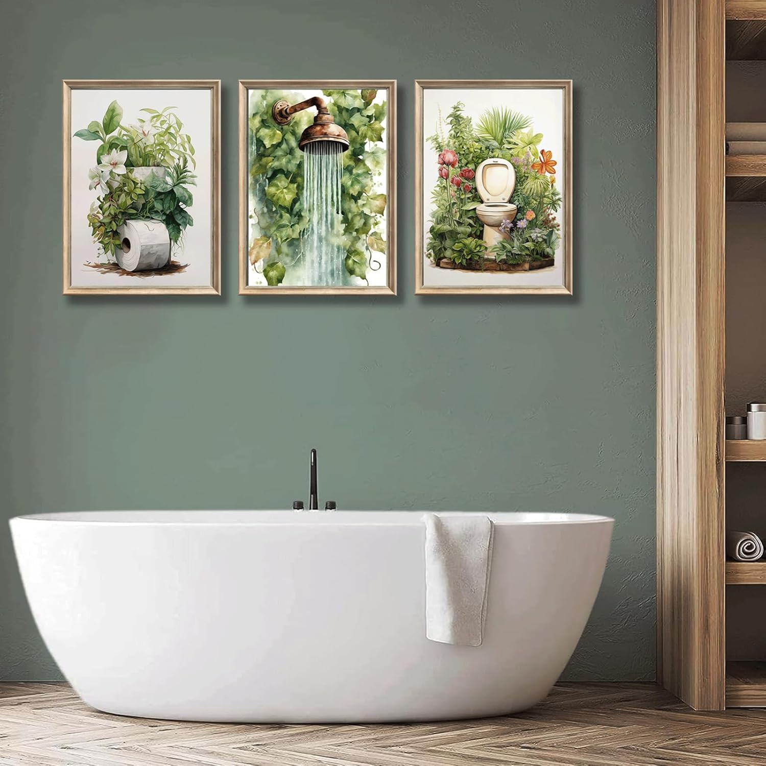 Lyizeba 3Pcs Green Botanical Bathroom Poster Wall Art Sage Green Leaves Wall Canvas Decor pictures Flowers Watercolor Paintings Prints Artwork for Home Bathroom Decoration 16x24in