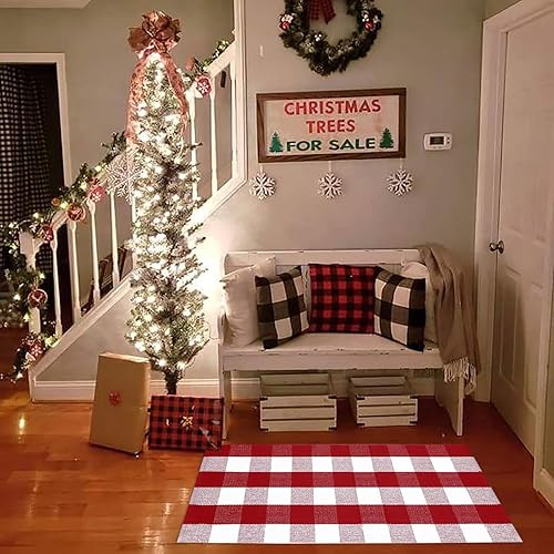 Miniatura 37 de CAINANEL Buffalo - Alfombra de algodón a cuadros de 5 x 7 pies, tejida a mano para interiores y exteriores, alfombra de área para puerta de Tela