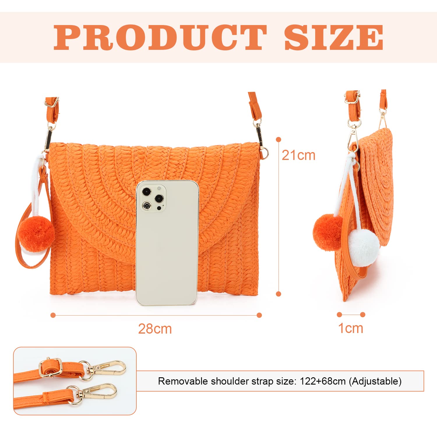 Sac à main d'embrayage de soirée en paille pour femme Sac à main de plage d'été Sac d'enveloppe tissé en paille