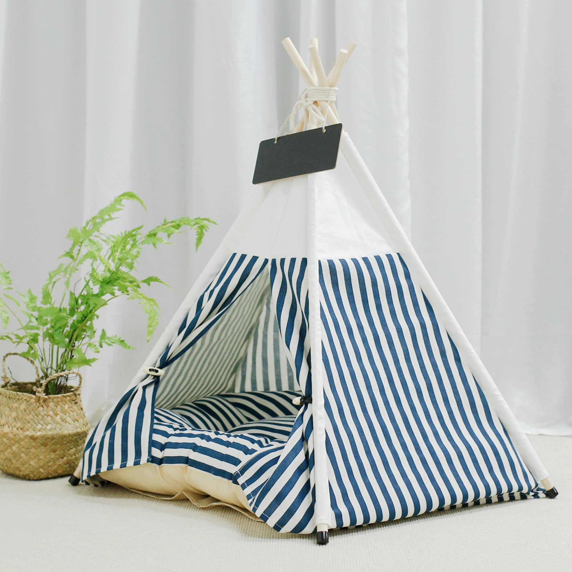 SEOUGEE Tienda de campaña para perros y gatos, lavable y extraíble, lona de algodón, cama para perros y gatos, con cojín, interior y exterior, caseta para mascotas y casa de juegos, portátil y